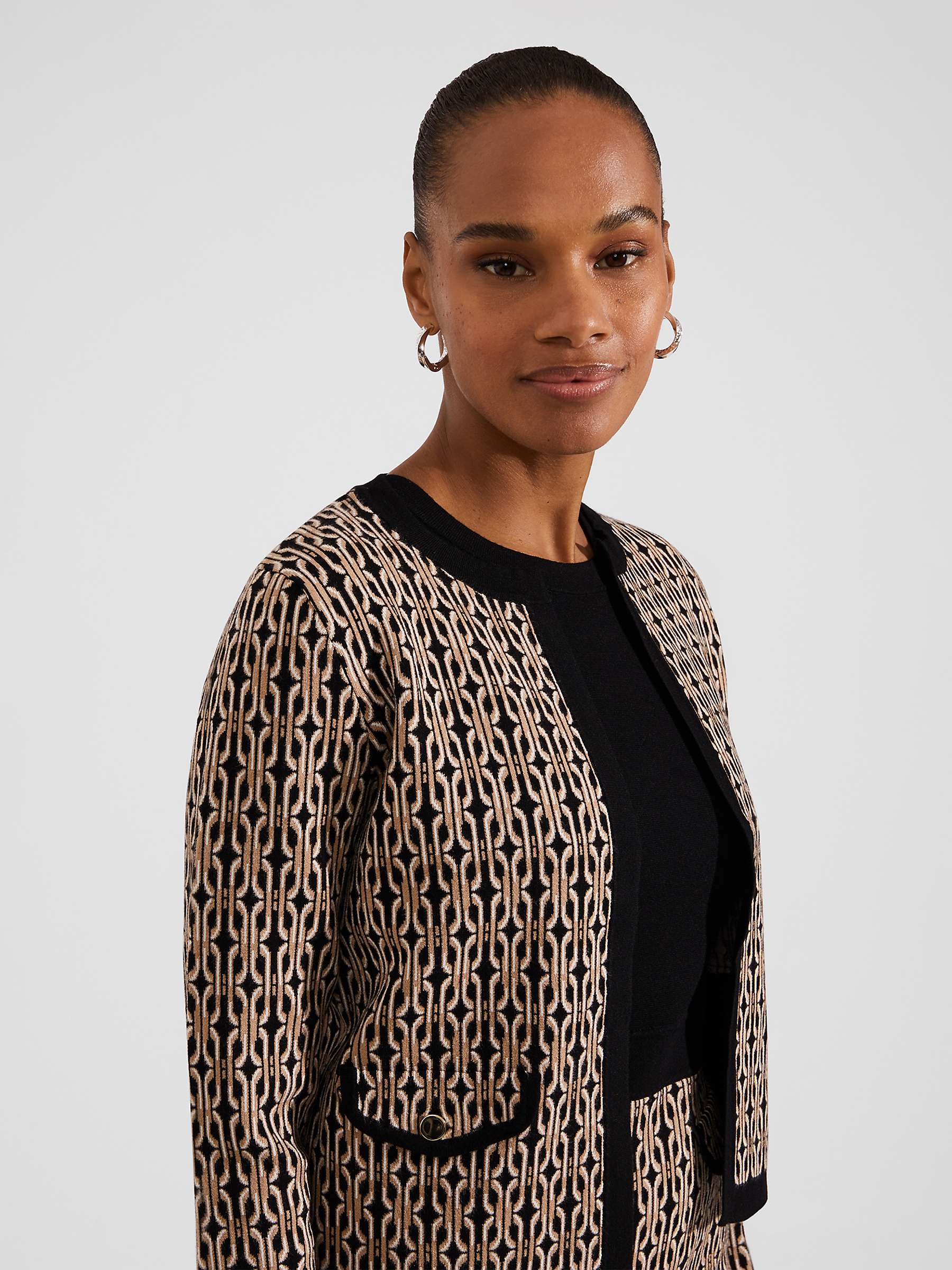 Buy Hobbs Perrie Link Print Knitted Jacket, Black/Camel Online at johnlewis.com