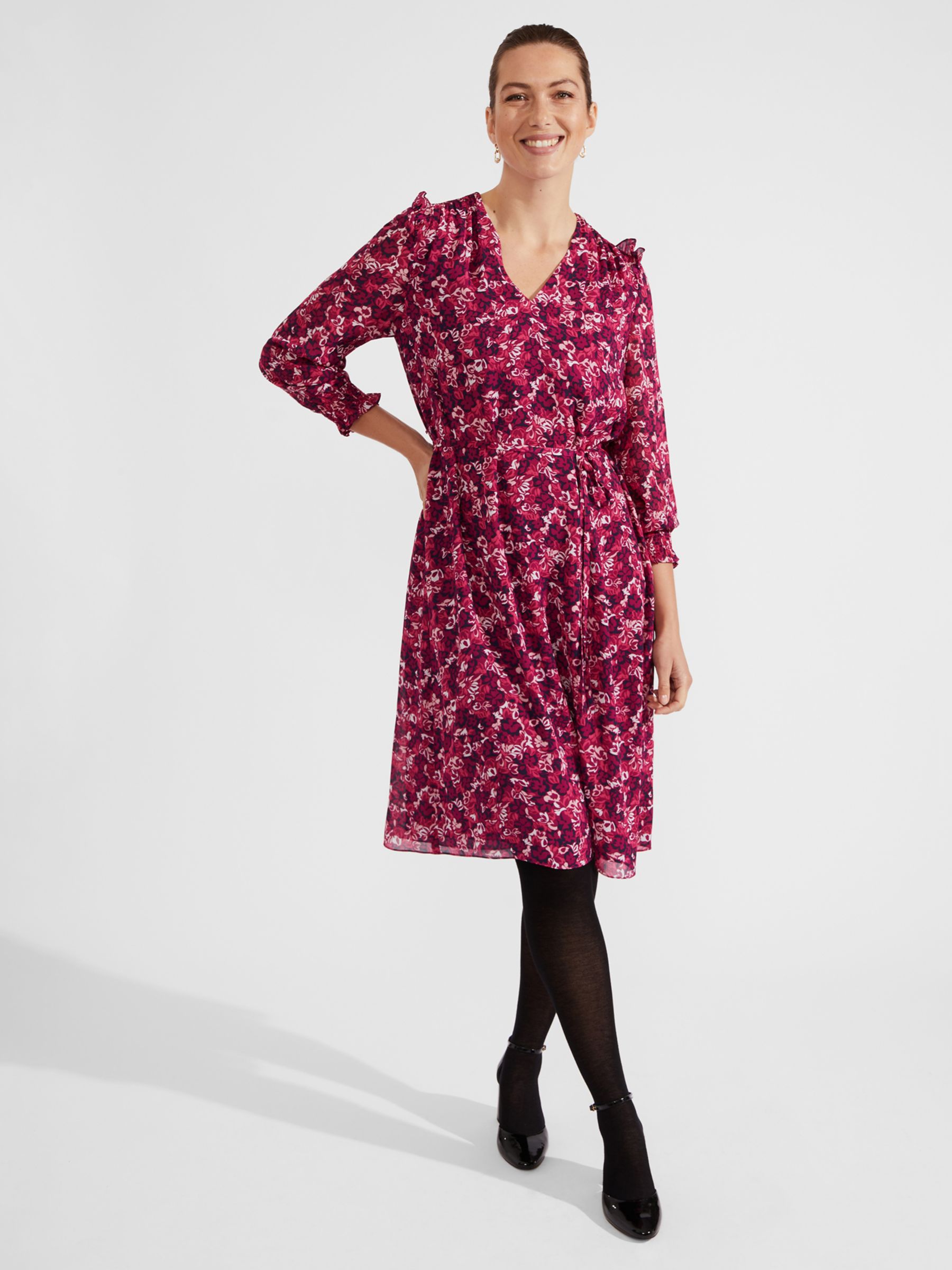 Buy Hobbs Elaina Floral Knee- Length Dress, Purple/Multi Online at johnlewis.com