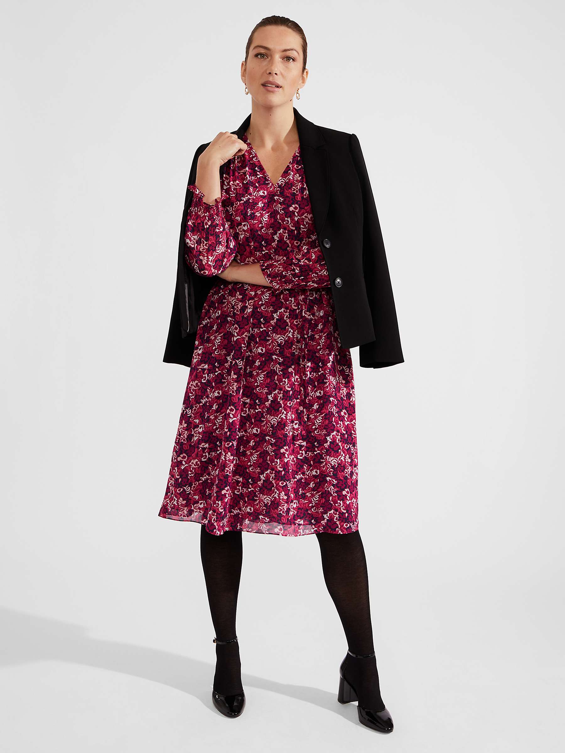 Buy Hobbs Elaina Floral Knee- Length Dress, Purple/Multi Online at johnlewis.com