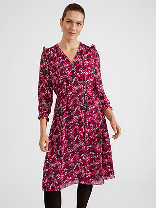 Hobbs Elaina Floral Knee- Length Dress, Purple/Multi
