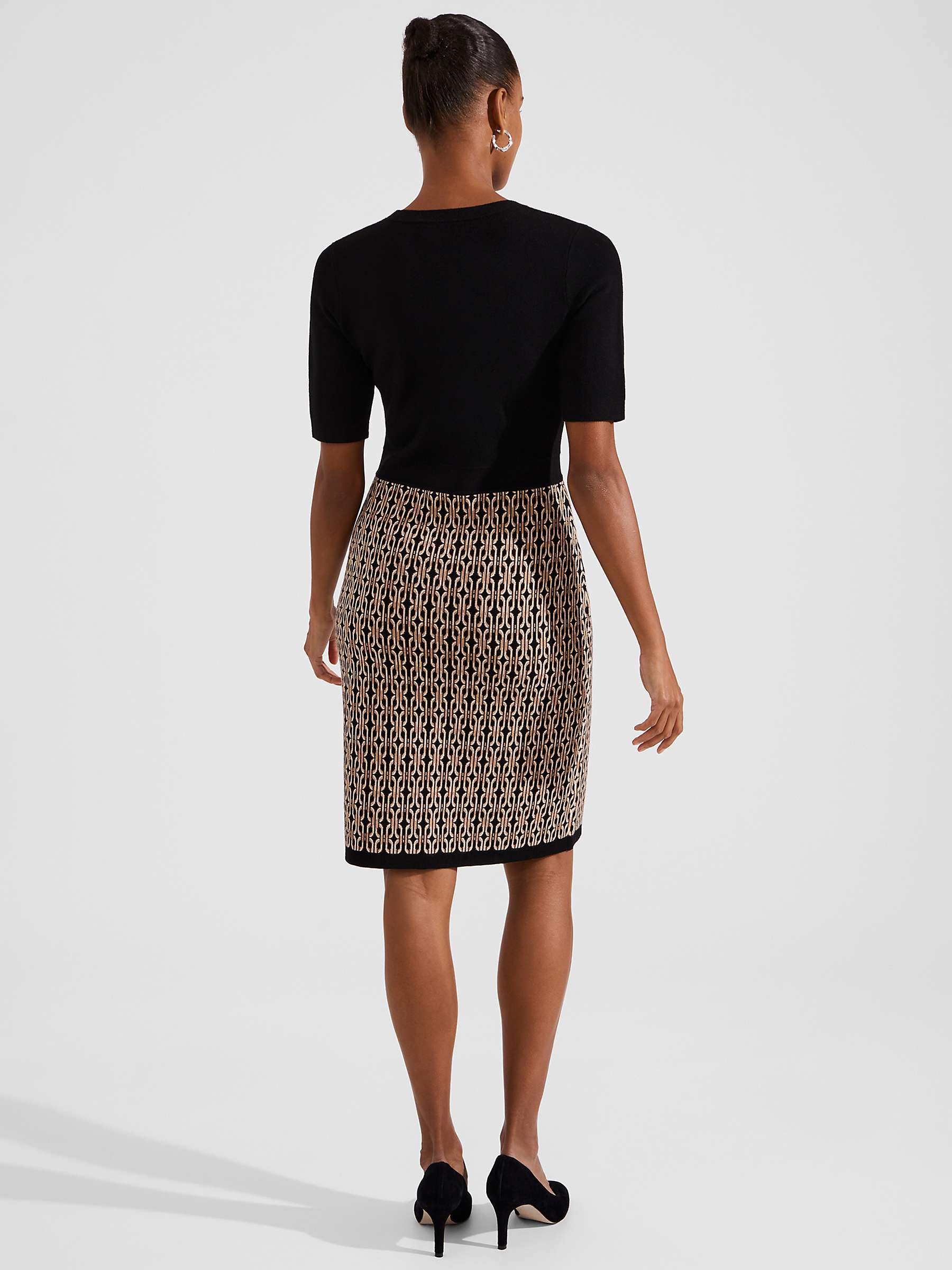 Buy Hobbs Perrie Abstract Print Knitted Dress, Black/Camel Online at johnlewis.com