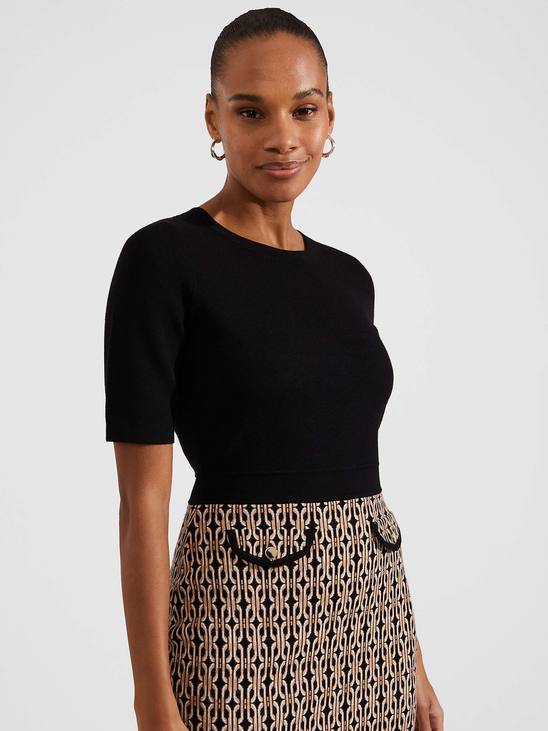 Buy Hobbs Perrie Abstract Print Knitted Dress, Black/Camel Online at johnlewis.com