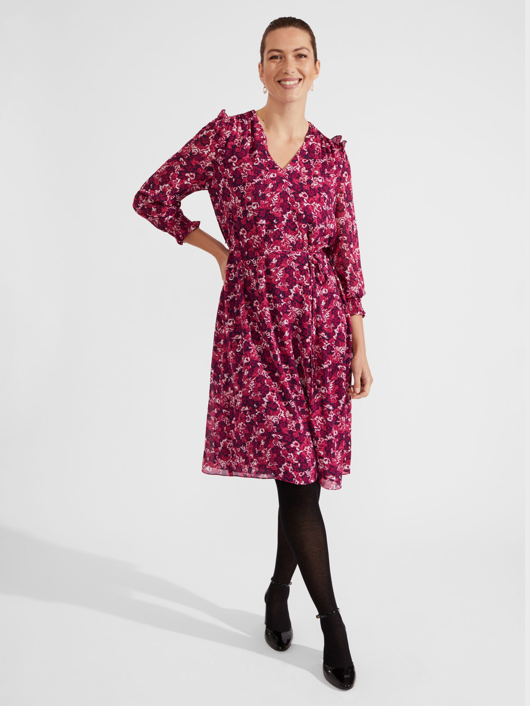 Hobbs Petite Elaina Leaf Print Dress, Purple/Multi, 10
