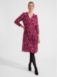 Hobbs Petite Elaina Leaf Print Dress, Purple/Multi