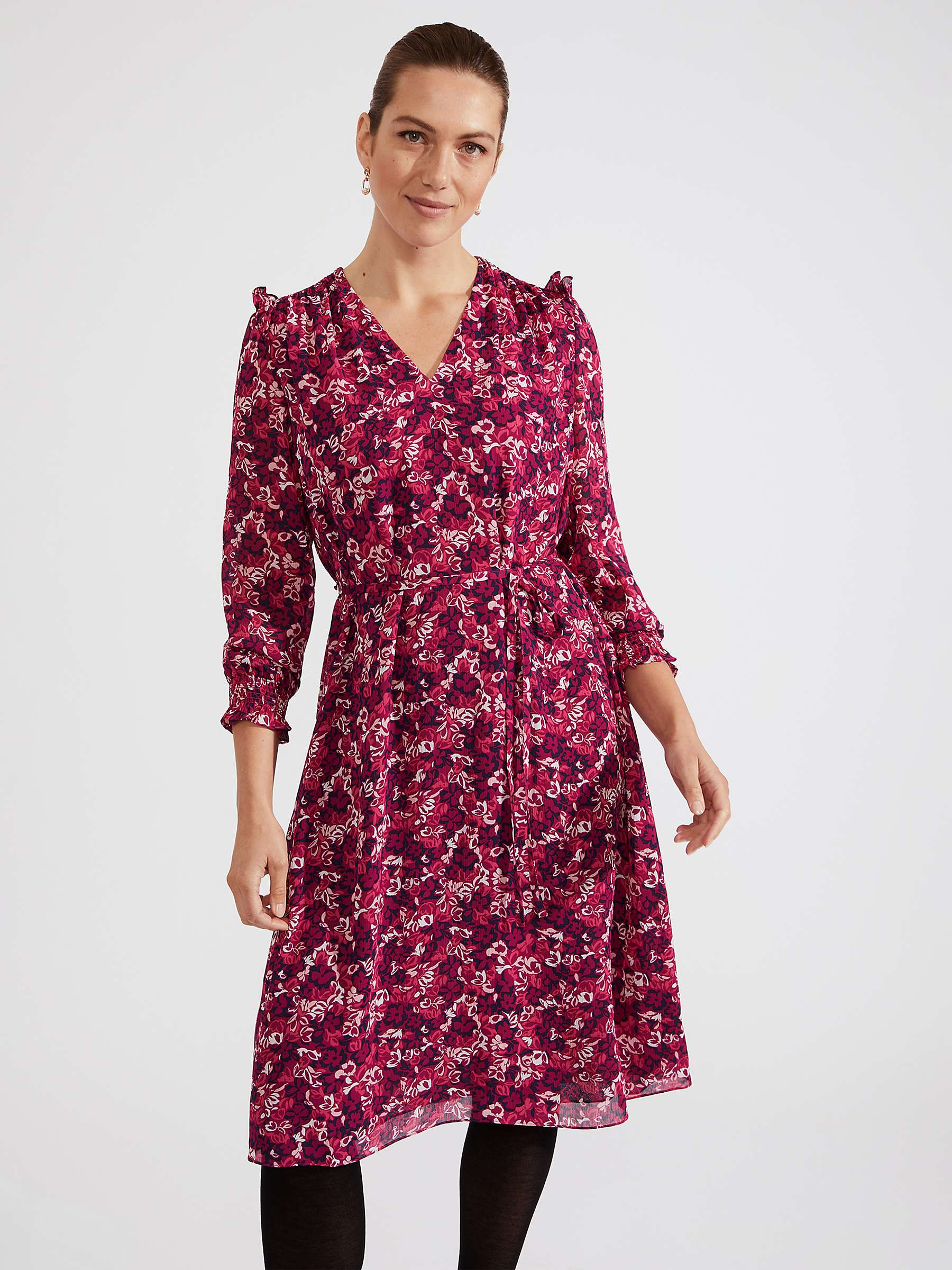 Buy Hobbs Petite Elaina Leaf Print Dress, Purple/Multi Online at johnlewis.com