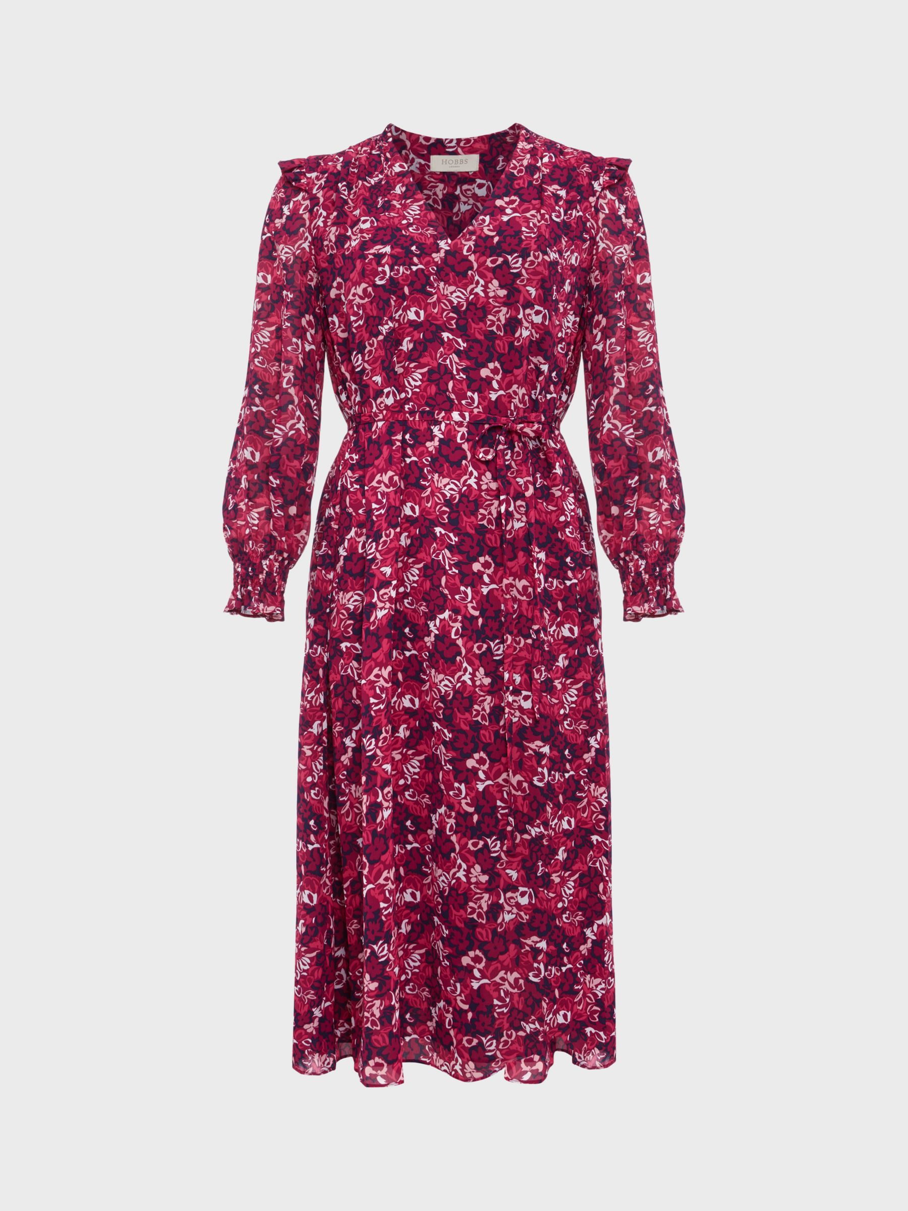 Hobbs Petite Elaina Leaf Print Dress, Purple/Multi, 10