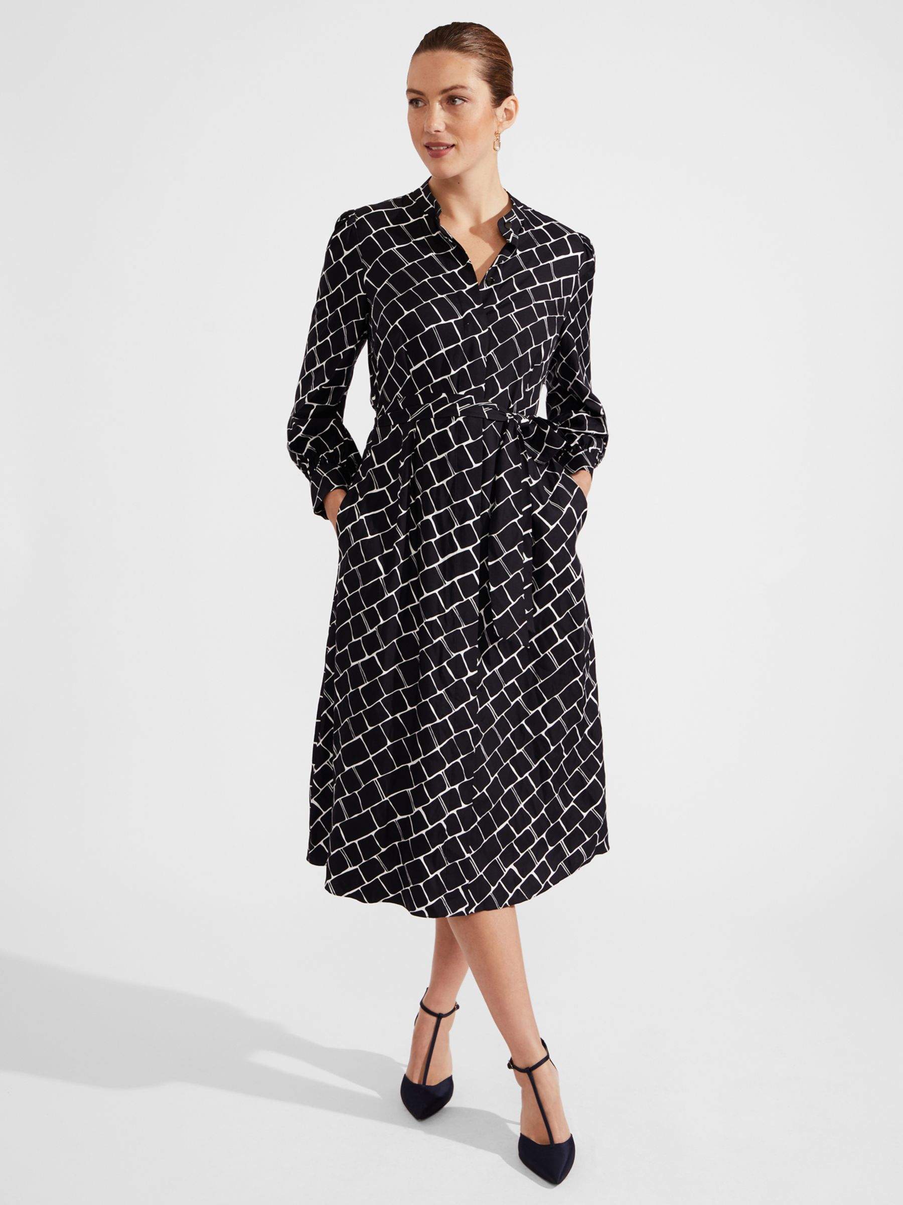 Hobbs Kalani Midi Dress, Navy/Ivory at John Lewis & Partners