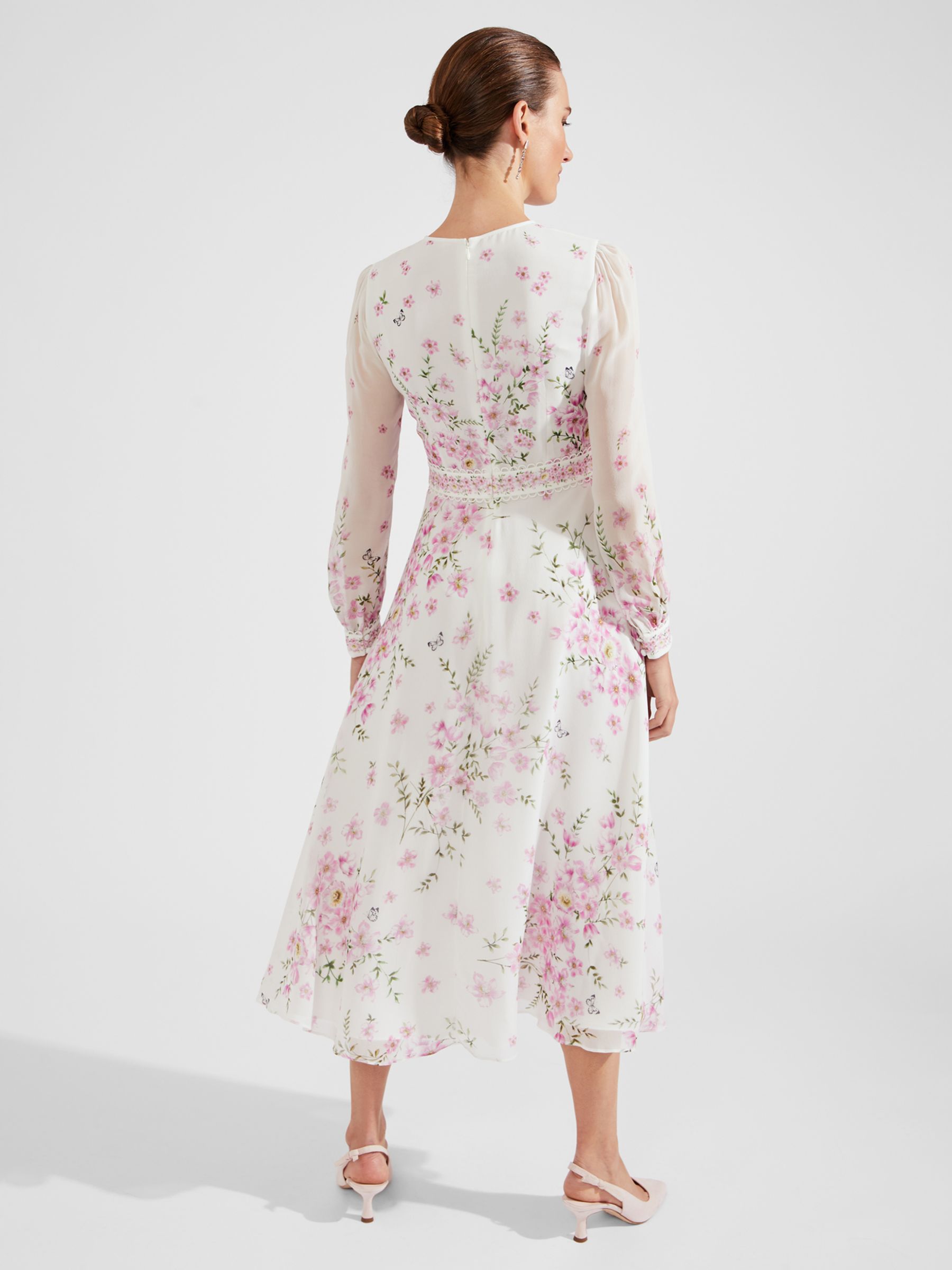 Hobbs Skye Silk Midi Dress, Ivory/Multi at John Lewis & Partners