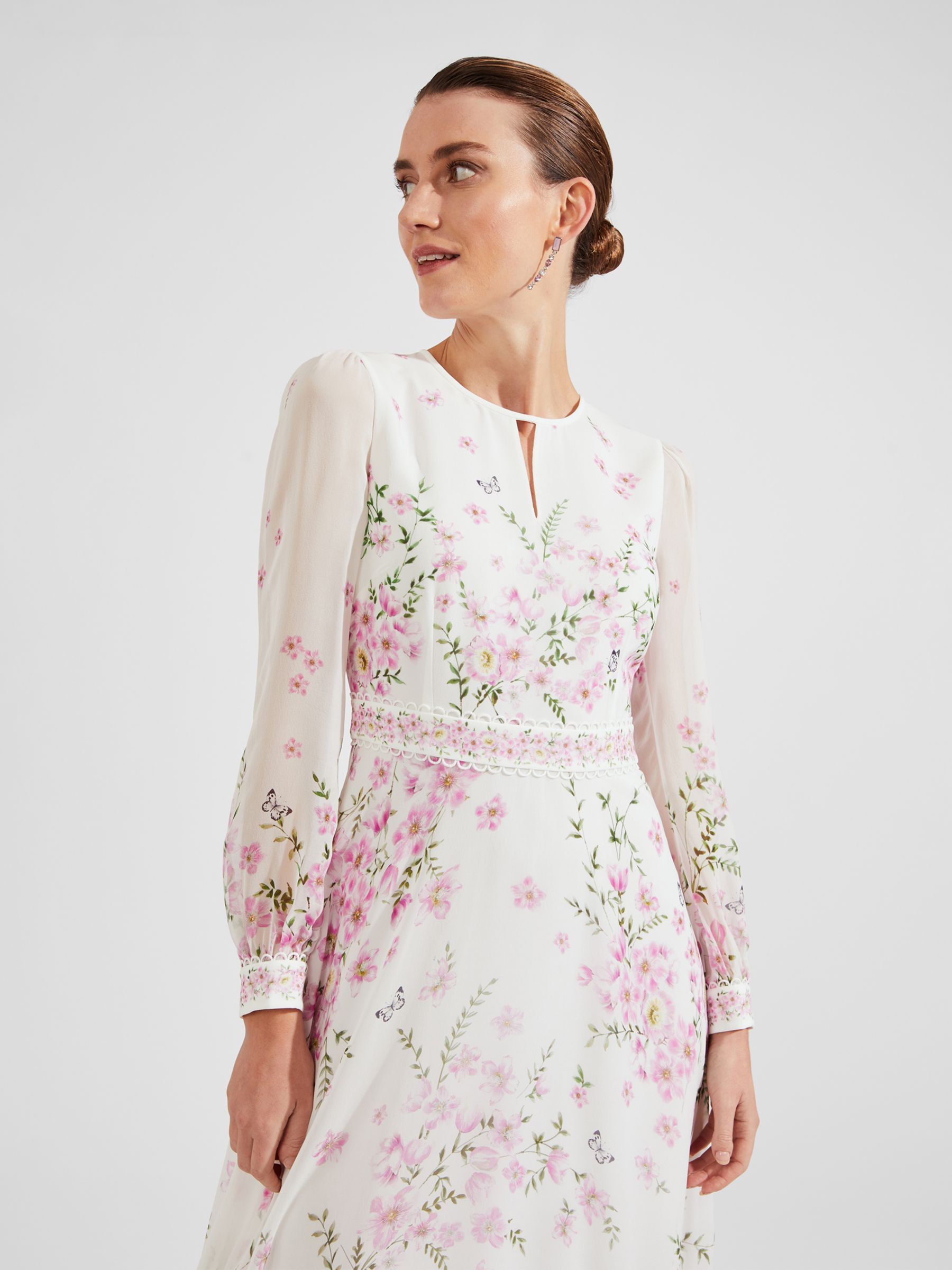 Buy Hobbs Skye Silk Midi Dress, Ivory/Multi Online at johnlewis.com
