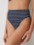 HUSH Harper High Waist Stripe Bikini Bottoms, Navy/White
