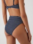 HUSH Harper High Waist Stripe Bikini Bottoms, Navy/White