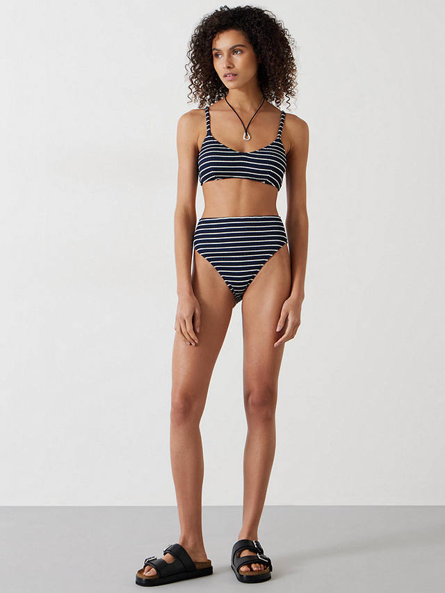 HUSH Cassidy Stripe Ribbed Bikini Top, Navy/White