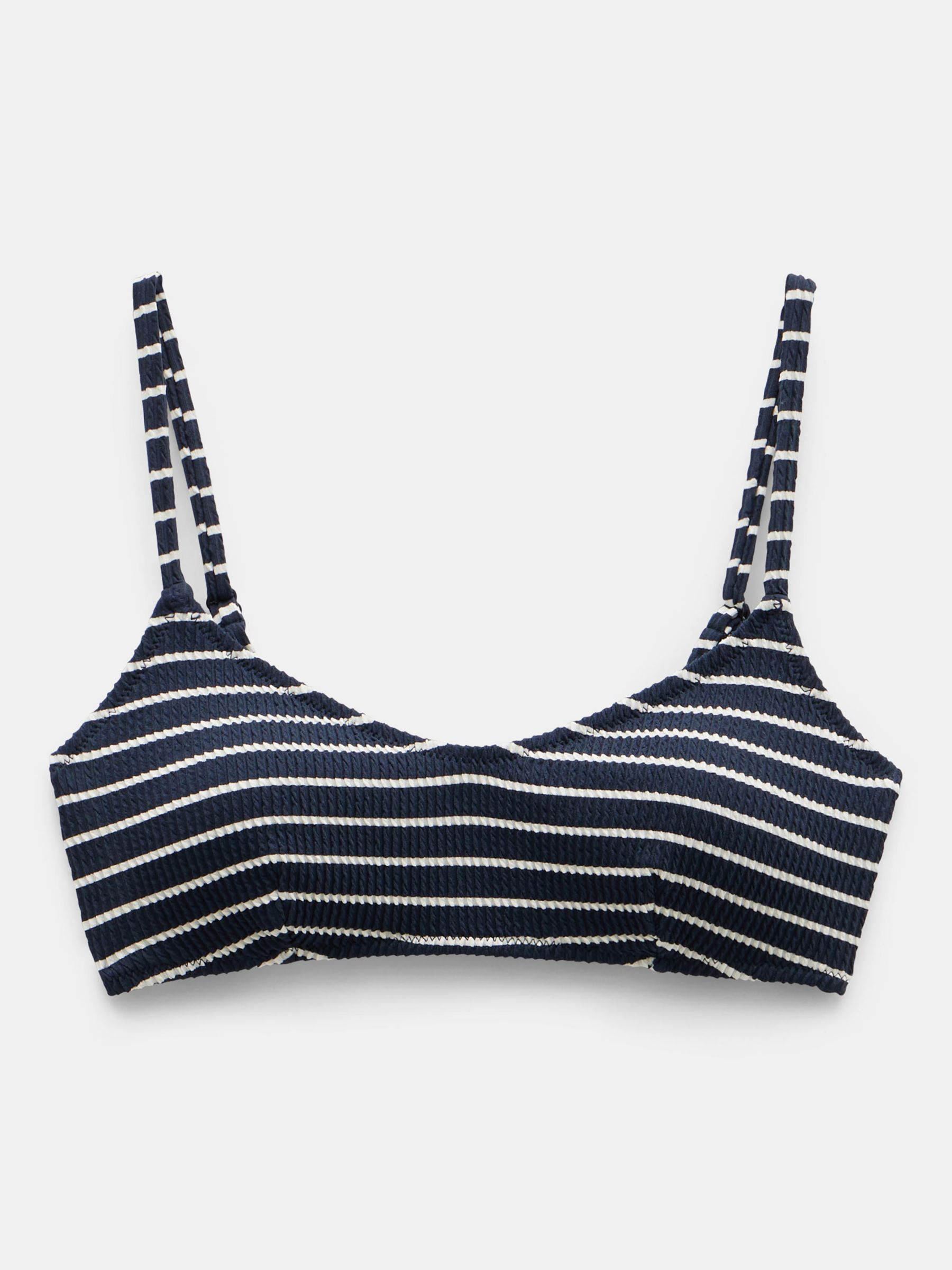 HUSH Cassidy Stripe Ribbed Bikini Top, Navy/White, 4