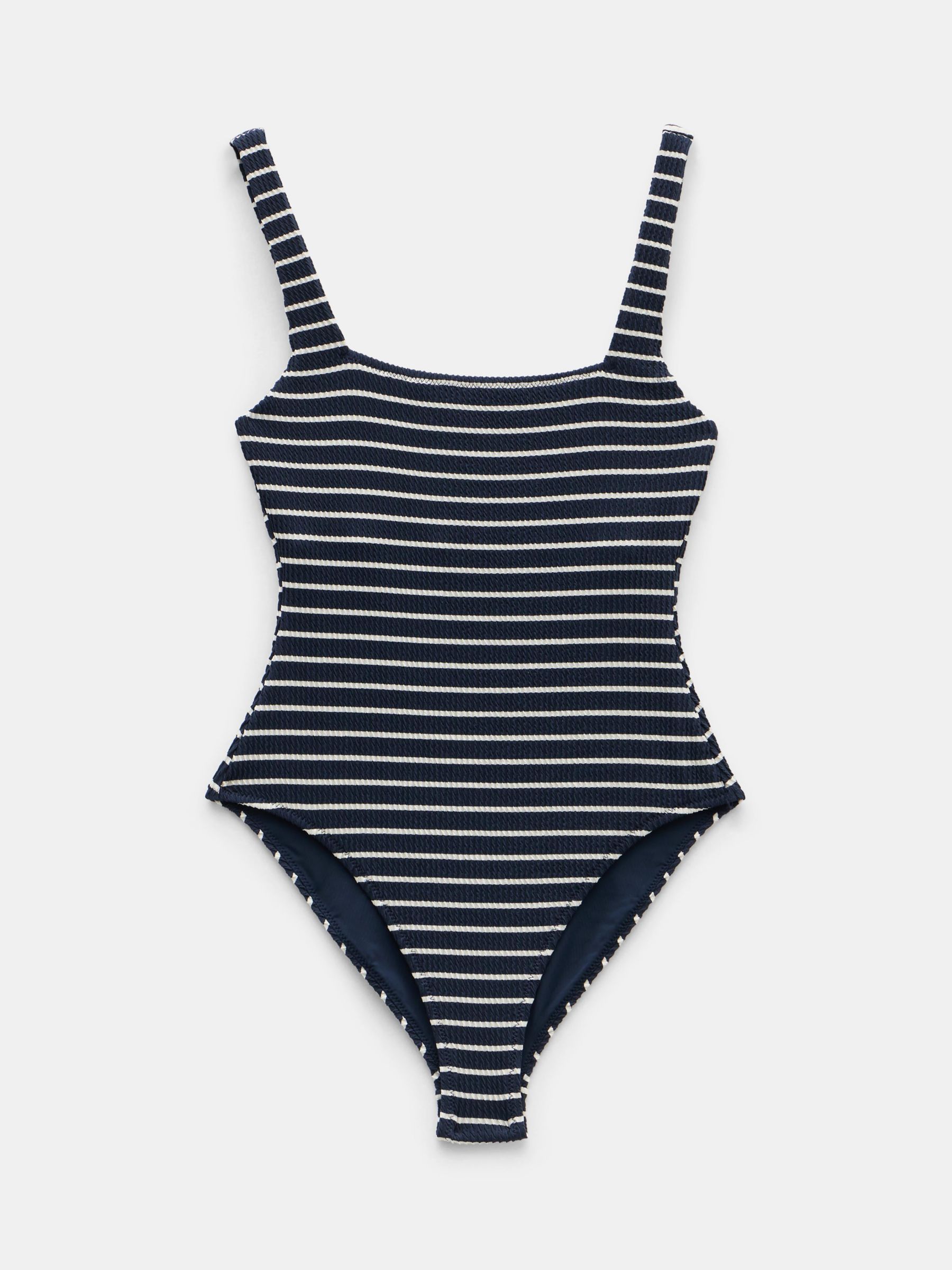 HUSH Lola Stripe Ribbed Swimsuit, Navy/White, 10