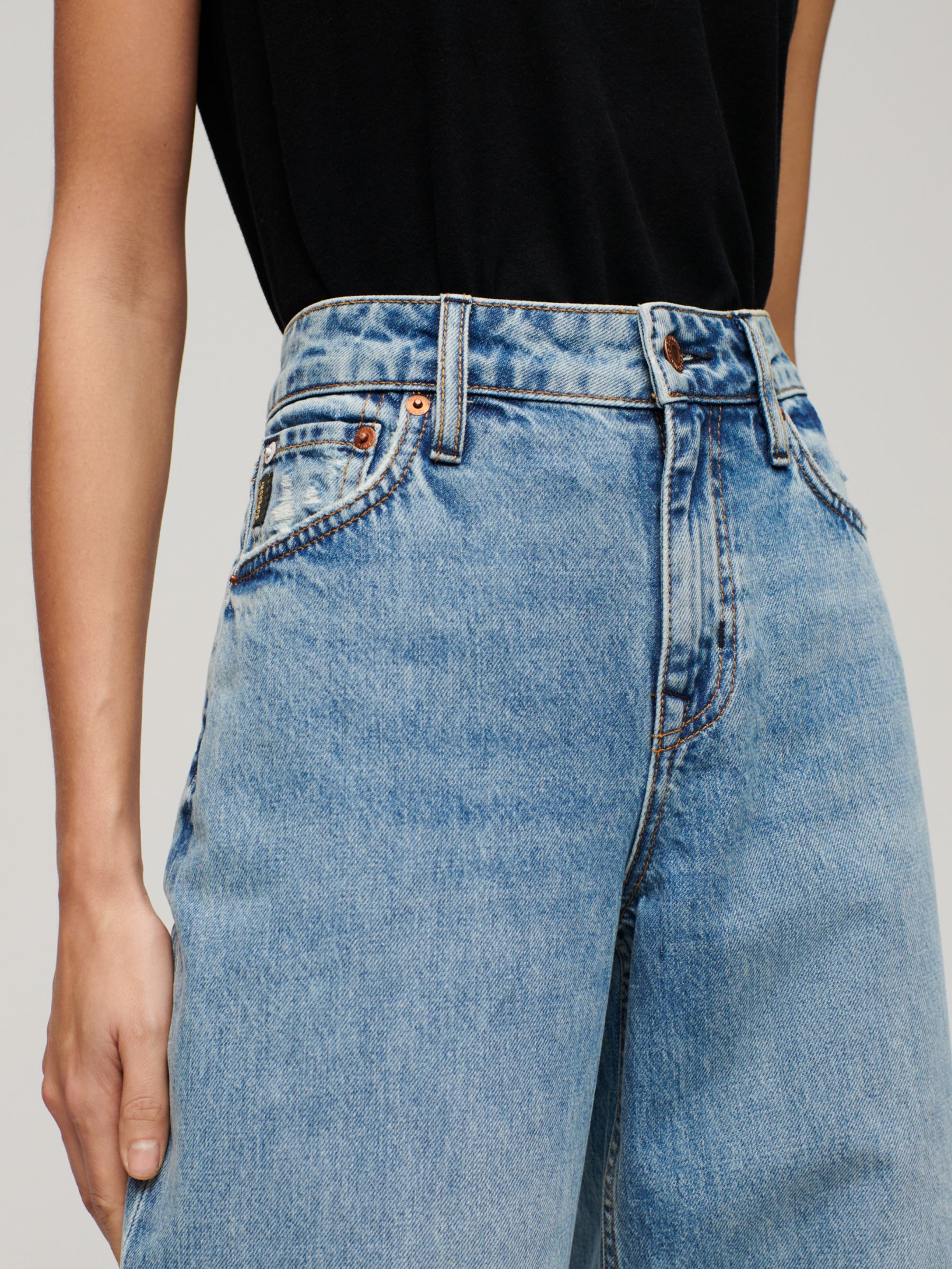 Buy Superdry Raw Hem Wide Leg Flare Jeans, Sun Beach Blue Online at johnlewis.com