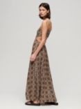 Superdry Sheered Back Geometric Print Maxi Dress, Brown/Multi, Brown/Multi