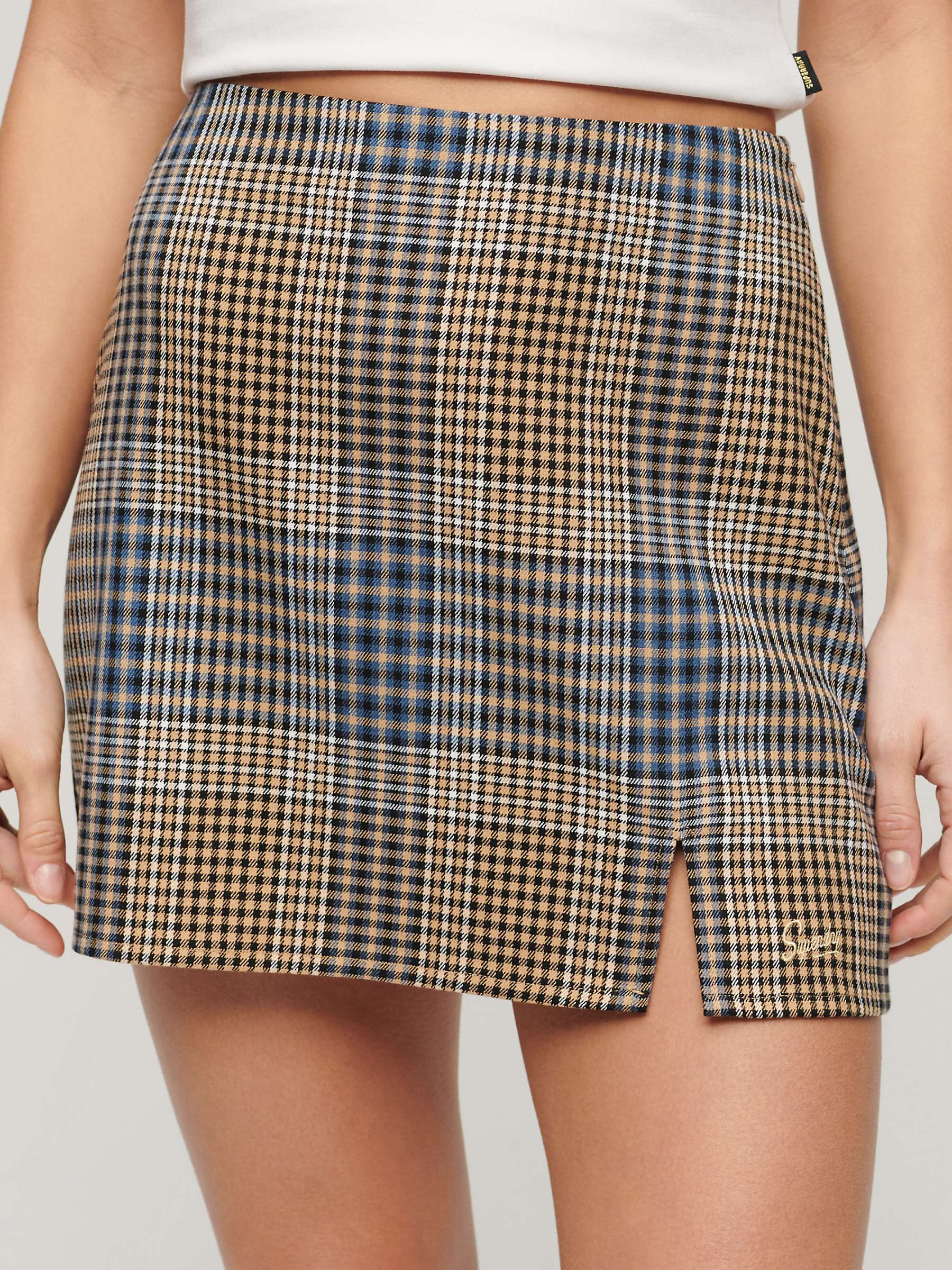 Buy Superdry Double Check Mini Skirt, Beige/Multi Online at johnlewis.com