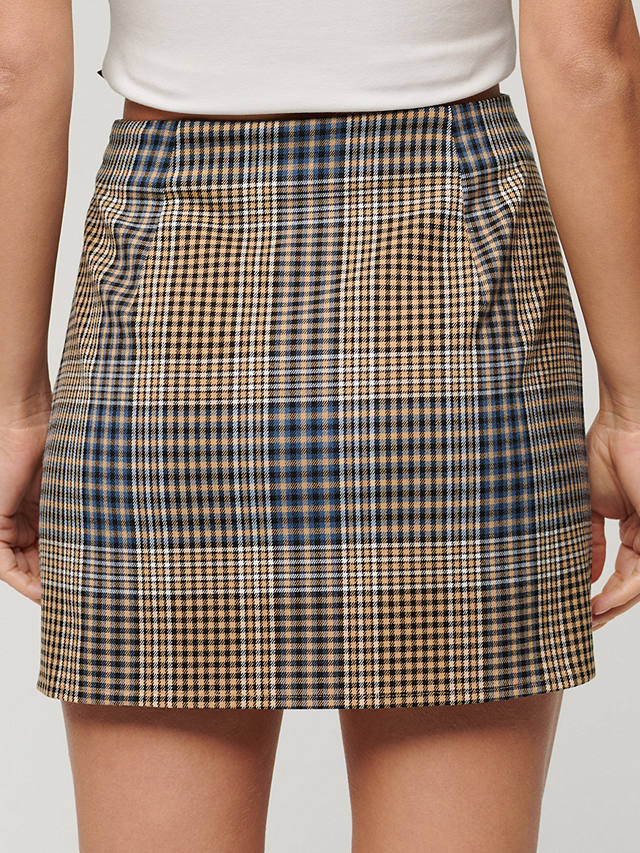 Superdry Double Check Mini Skirt, Beige/Multi