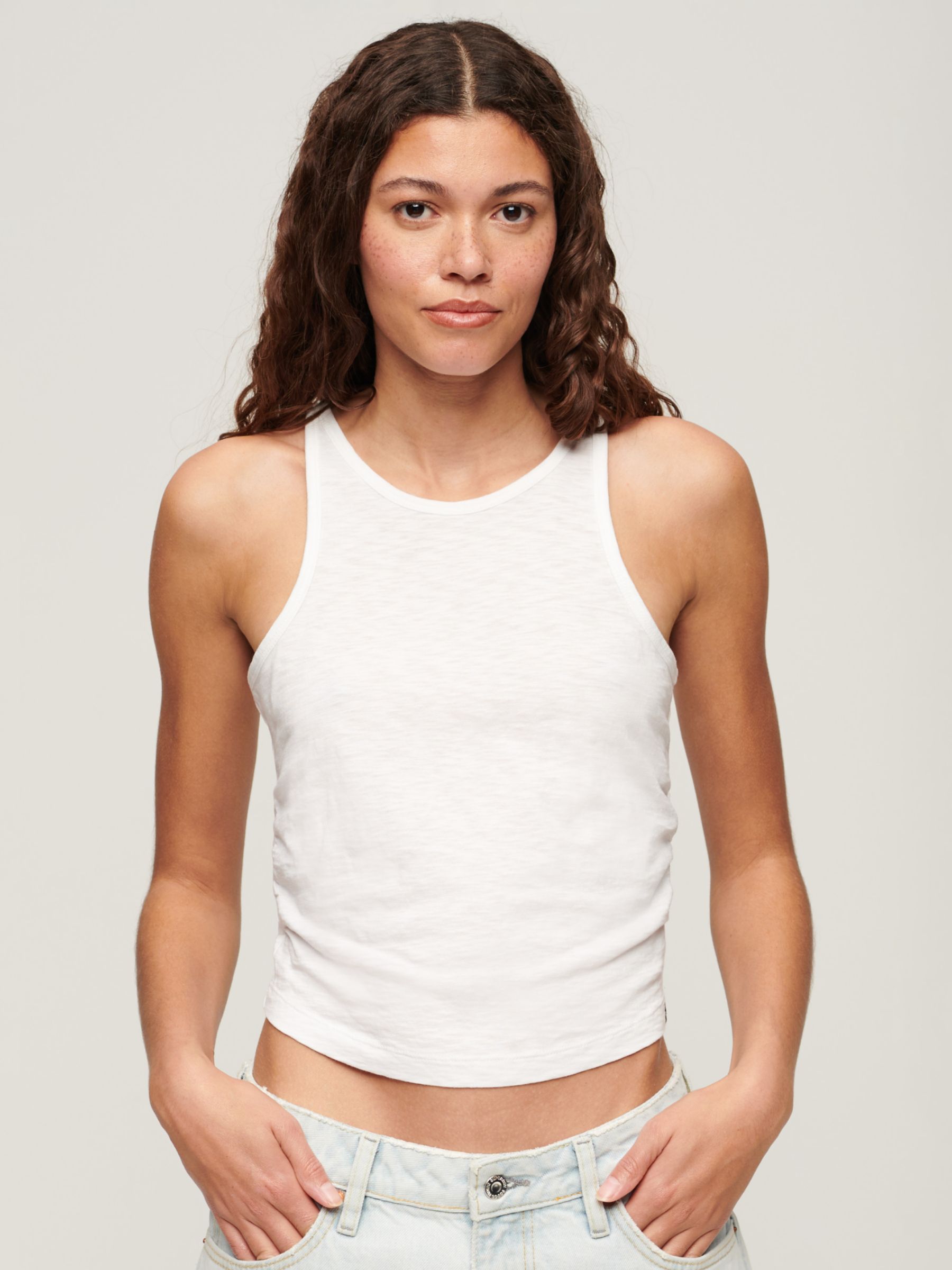 Superdry Ruched Cropped Tank Top, Optic, 8