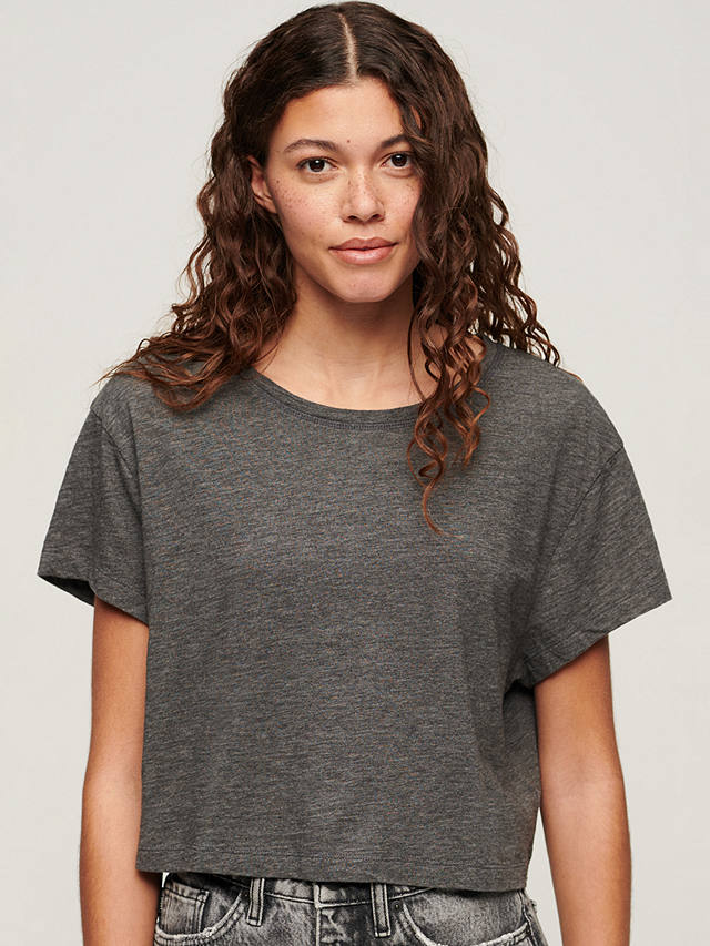 Superdry Slouchy Cropped T-Shirt, Cosmo Grey Marl