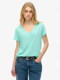 Superdry Slub Embroidered V-Neck T-Shirt, Fluro Mint