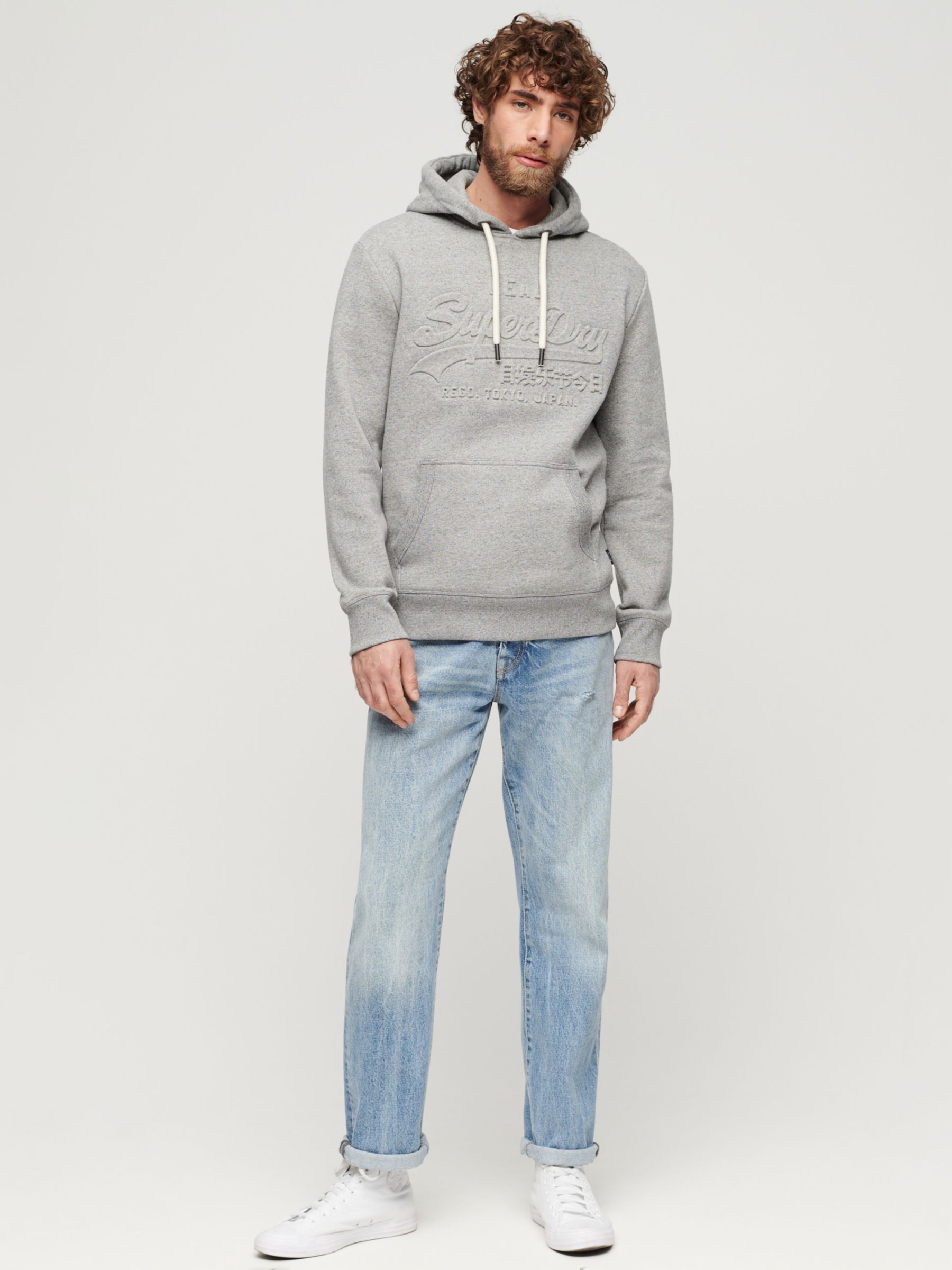 Superdry Embossed Vintage Logo Hoodie, Light Grey