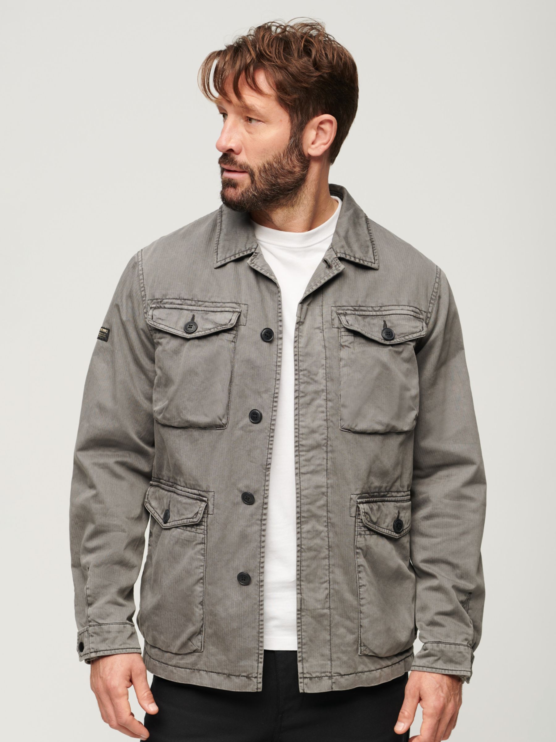 Superdry Embroidered Lightweight Jacket, Washed Charcoal at John Lewis ...