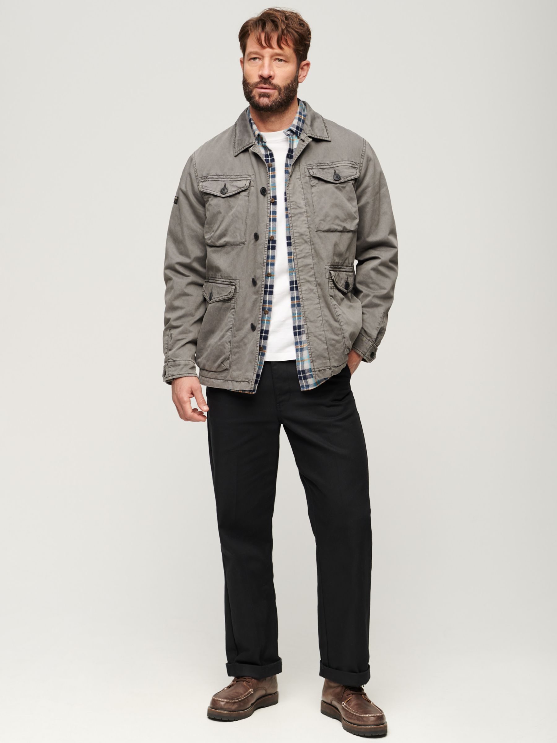 Superdry Embroidered Lightweight Jacket, Washed Charcoal at John Lewis ...