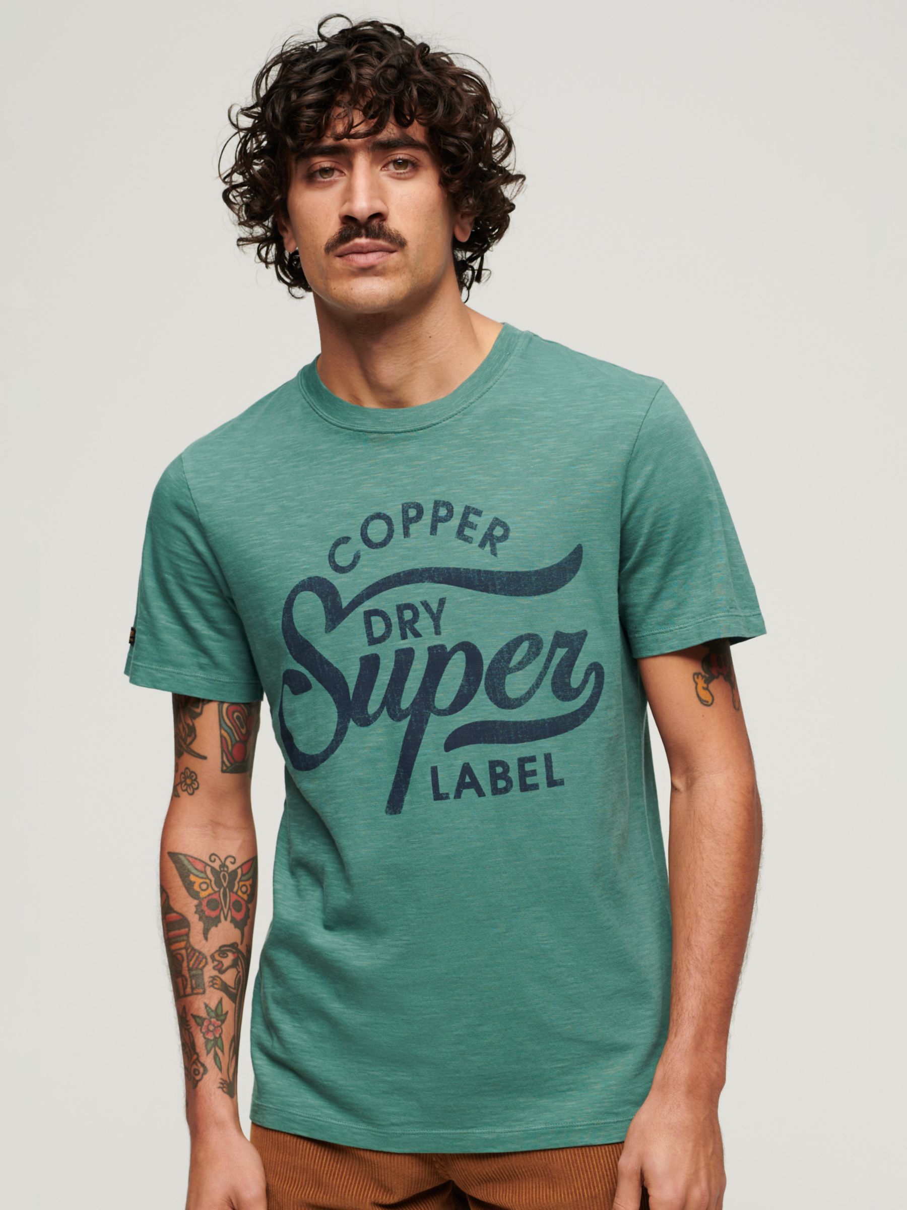Superdry Copper Label Script T-Shirt, Drius Green Slub, XXL