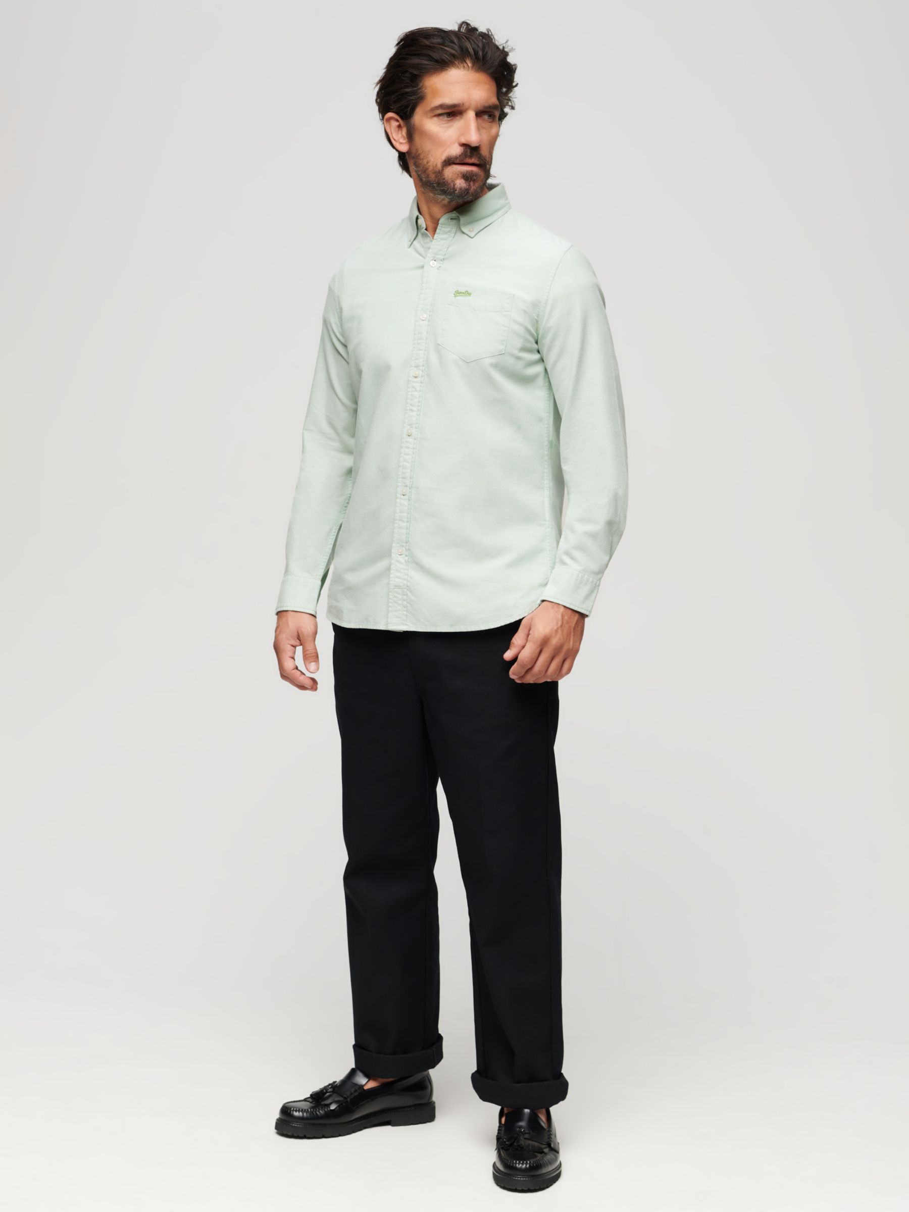 Superdry Organic Cotton Long Sleeve Oxford Shirt, Light Green at John ...