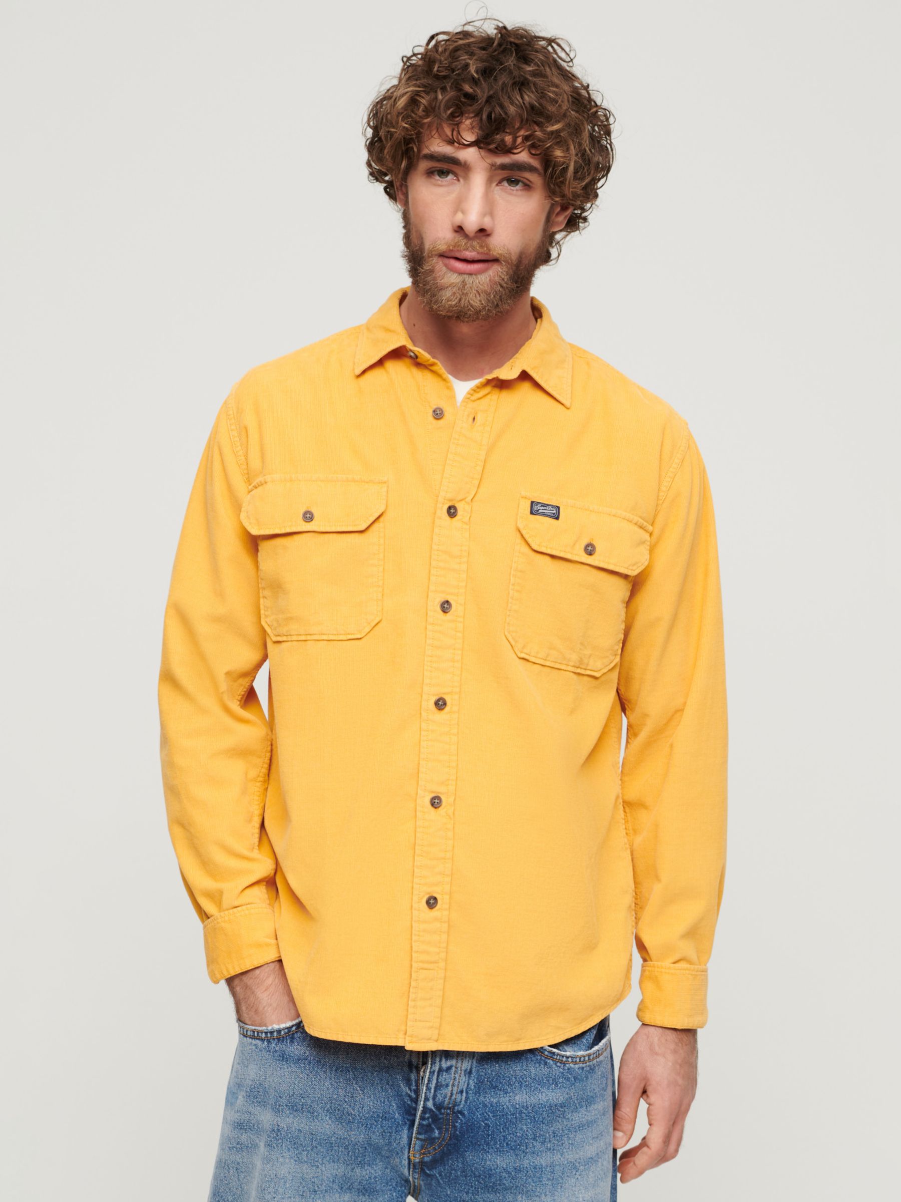 Superdry Micro Cord Long Sleeve Shirt, Golden Yellow at John Lewis ...