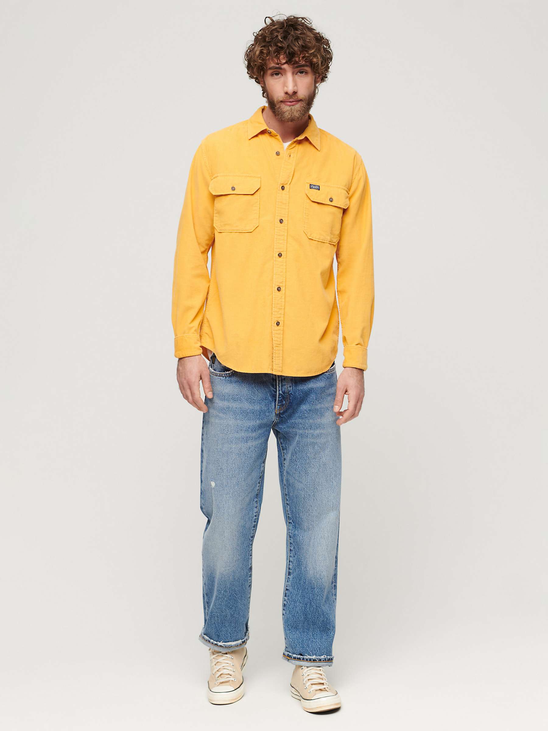 Buy Superdry Micro Cord Long Sleeve Shirt, Golden Yellow Online at johnlewis.com