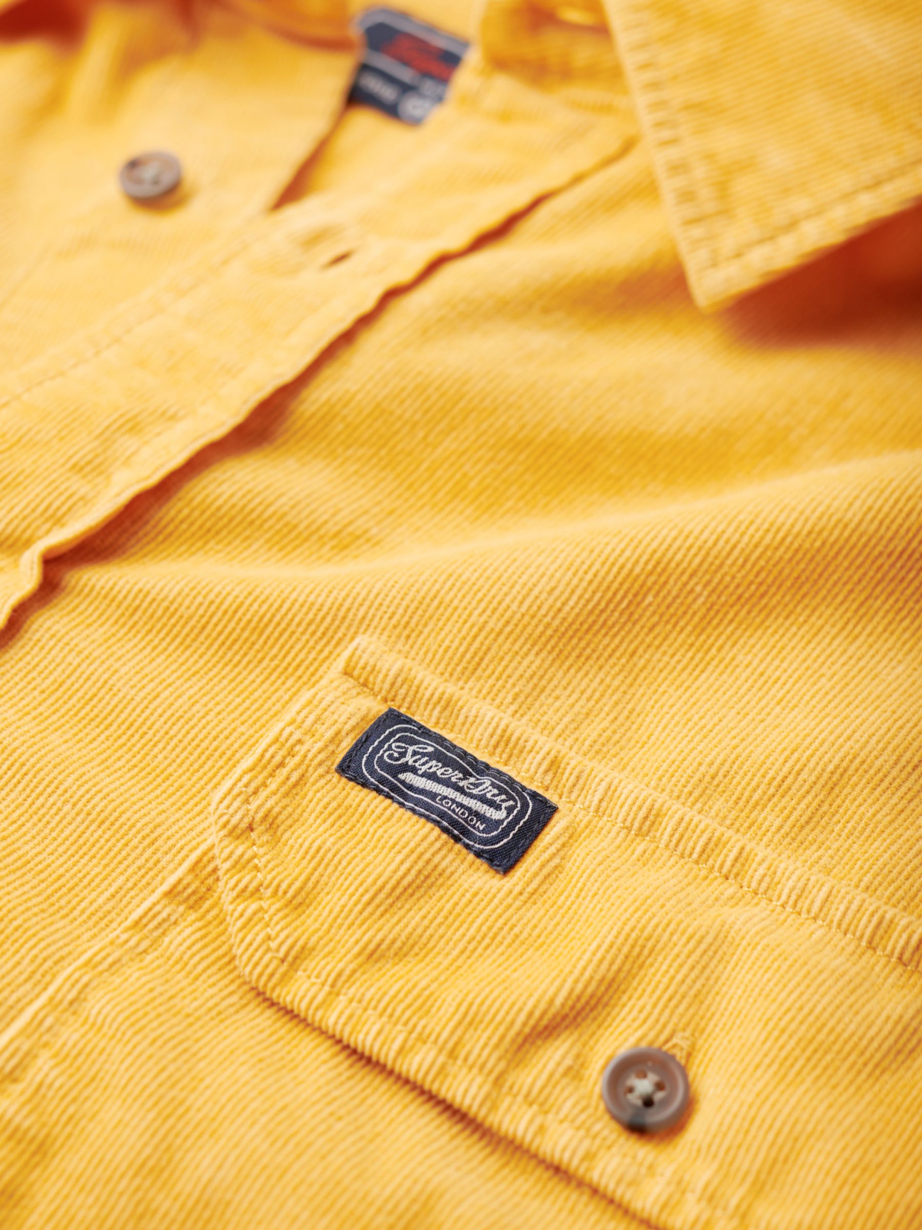 Superdry Micro Cord Long Sleeve Shirt, Golden Yellow at John Lewis ...