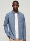 Superdry Organic Cotton Long Sleeve Oxford Shirt, Indigo Chambray