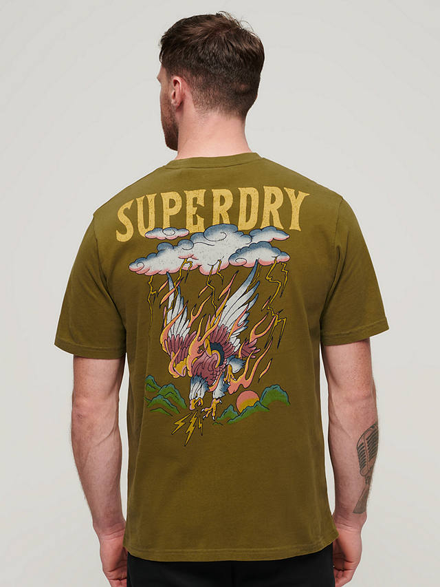Superdry Tattoo Graphic Loose Fit T-Shirt, Fir Green
