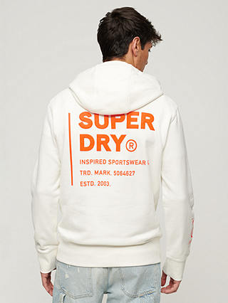 Superdry Overhead Utility Sport Logo Loose Hoodie, White/Orange