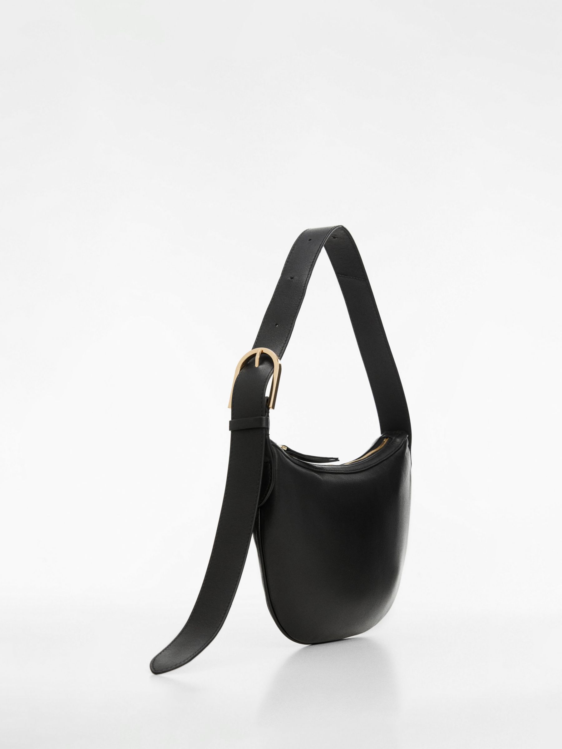 Mango Ivory Small Leather Shoulder Bag, Black at John Lewis & Partners