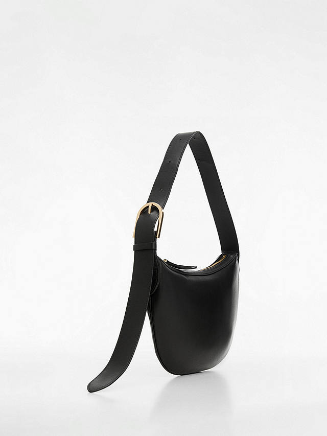 Mango Ivory Small Leather Shoulder Bag, Black