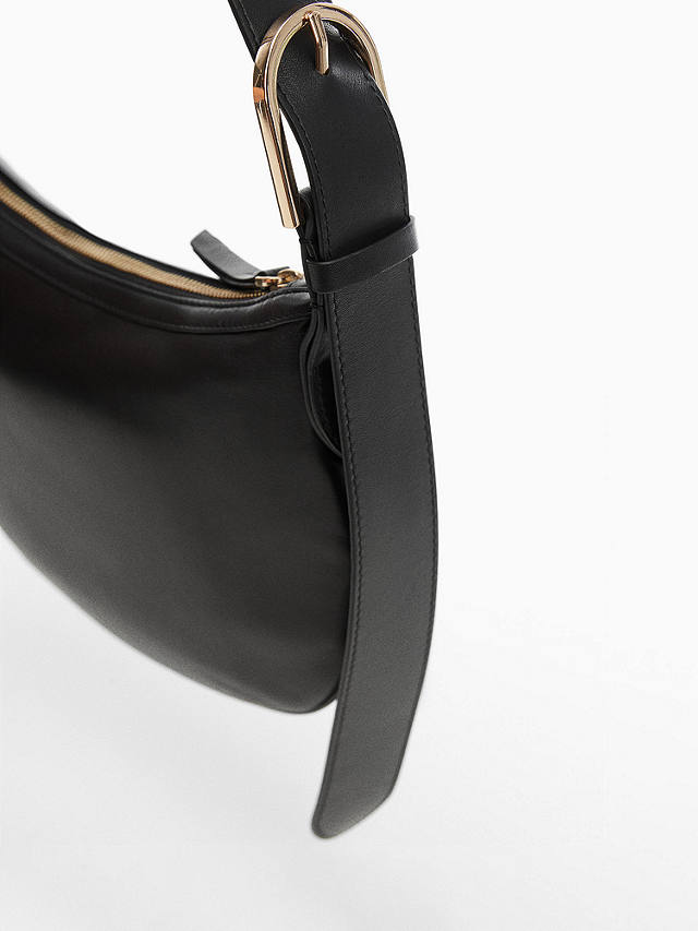 Mango Ivory Small Leather Shoulder Bag, Black