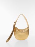 Mango Ivory Small Leather Shoulder Bag, Gold