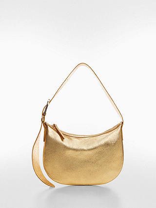 Mango Ivory Small Leather Shoulder Bag, Gold