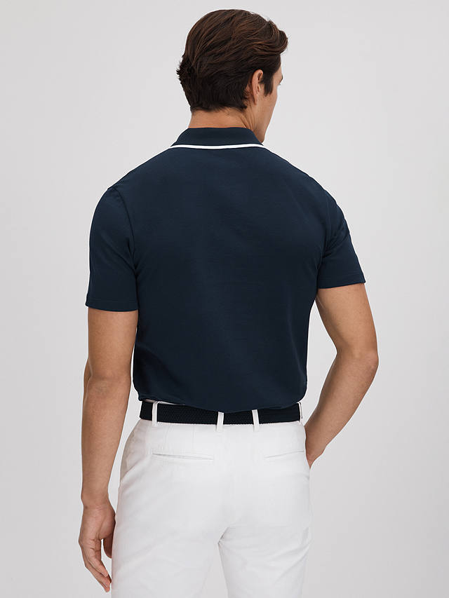 Reiss Cannes Short Sleeve Cotton Ribbed Polo Shirt, Navy