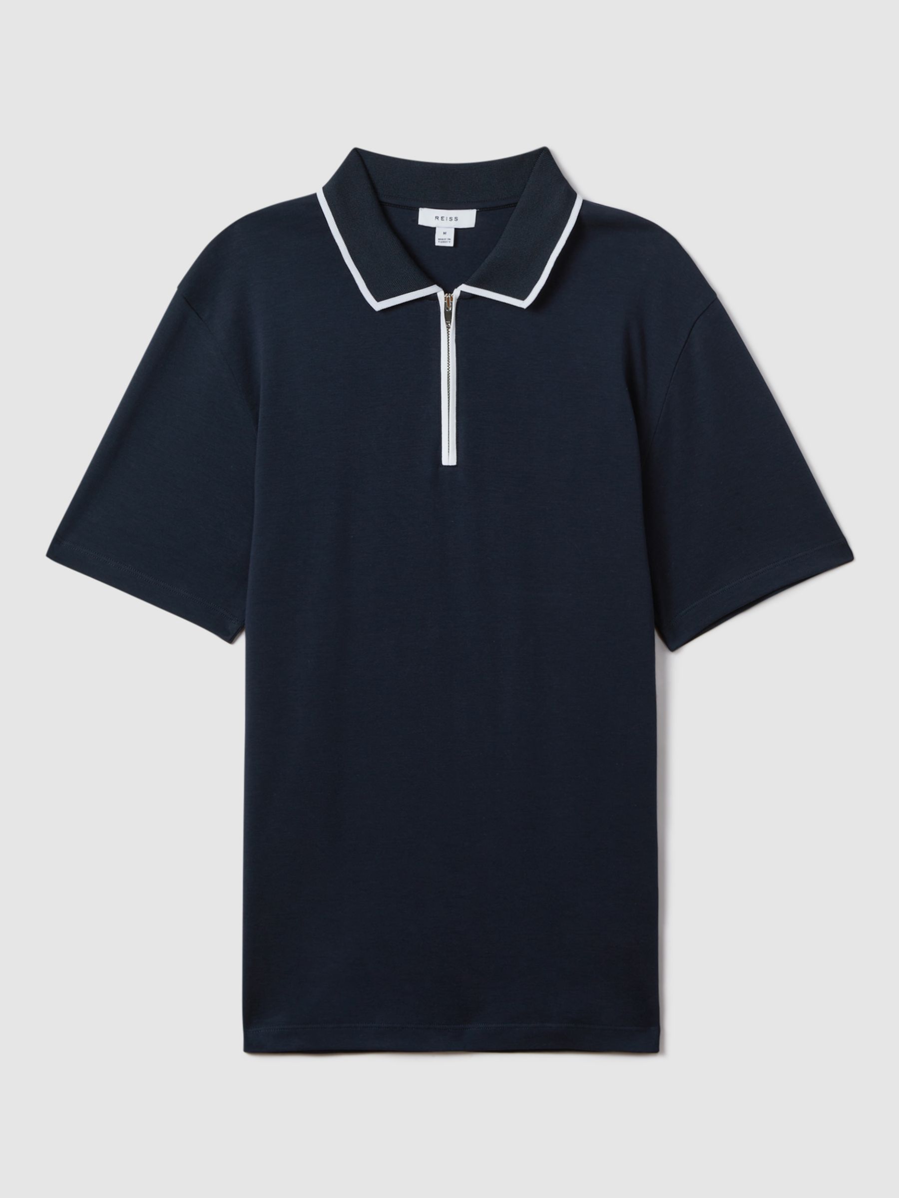 Reiss Cannes Short Sleeve Cotton Ribbed Polo Shirt, Navy, XL