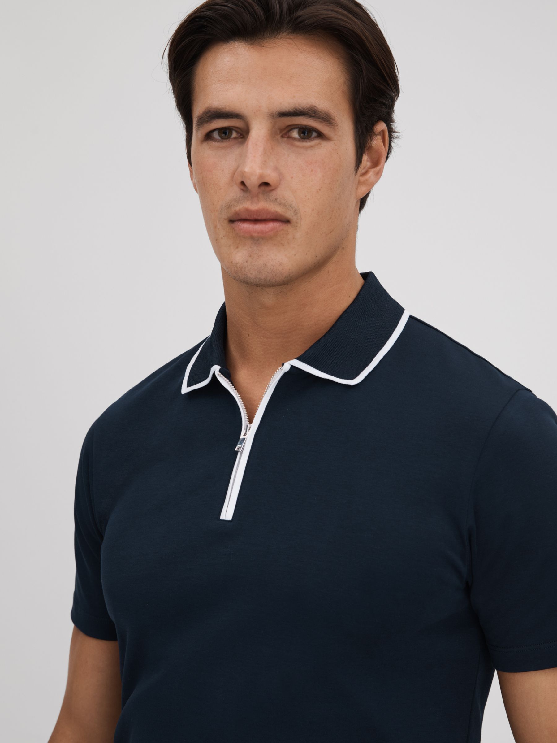 Reiss Cannes Short Sleeve Cotton Ribbed Polo Shirt, Navy at John Lewis ...