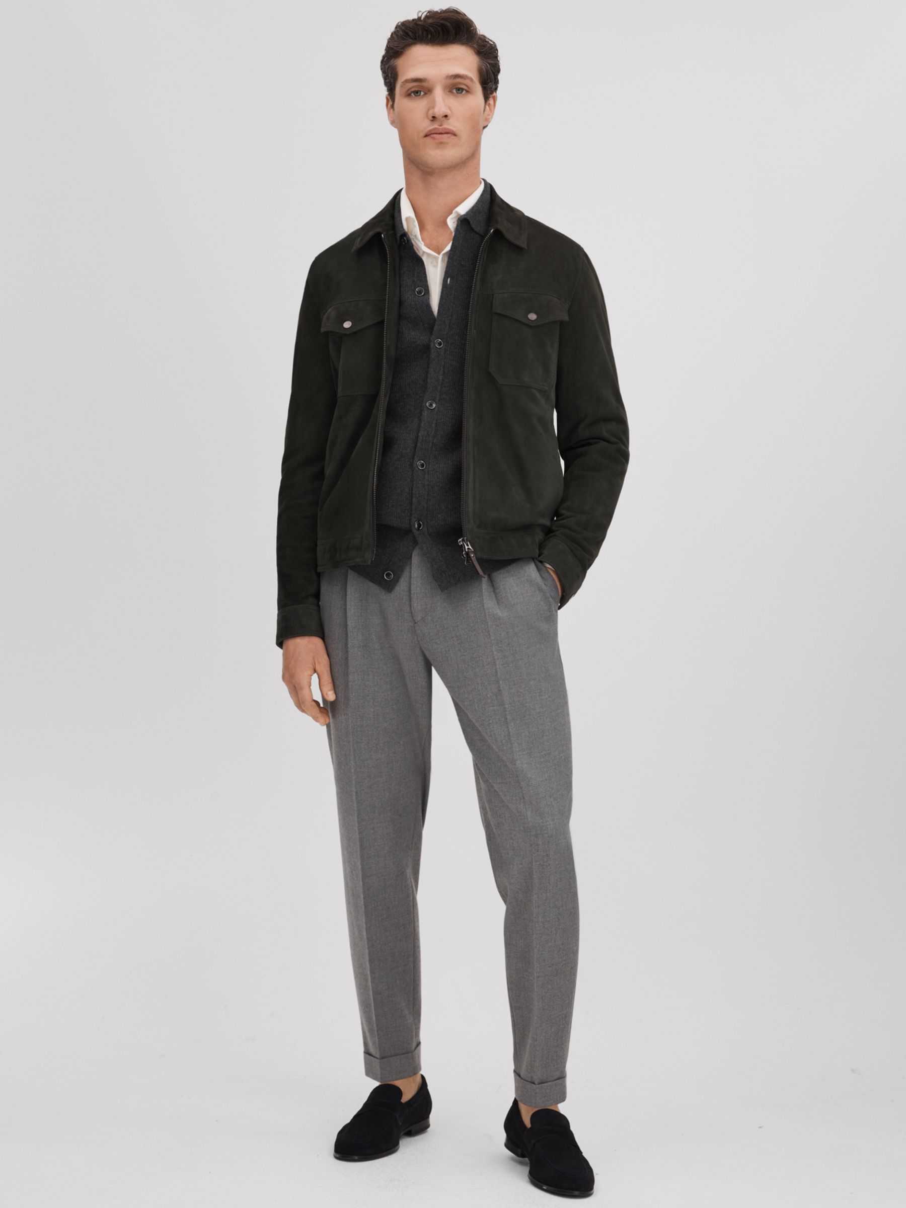 Reiss Kiedler Long Sleeve Button Through Cardigan, Charcoal, XS