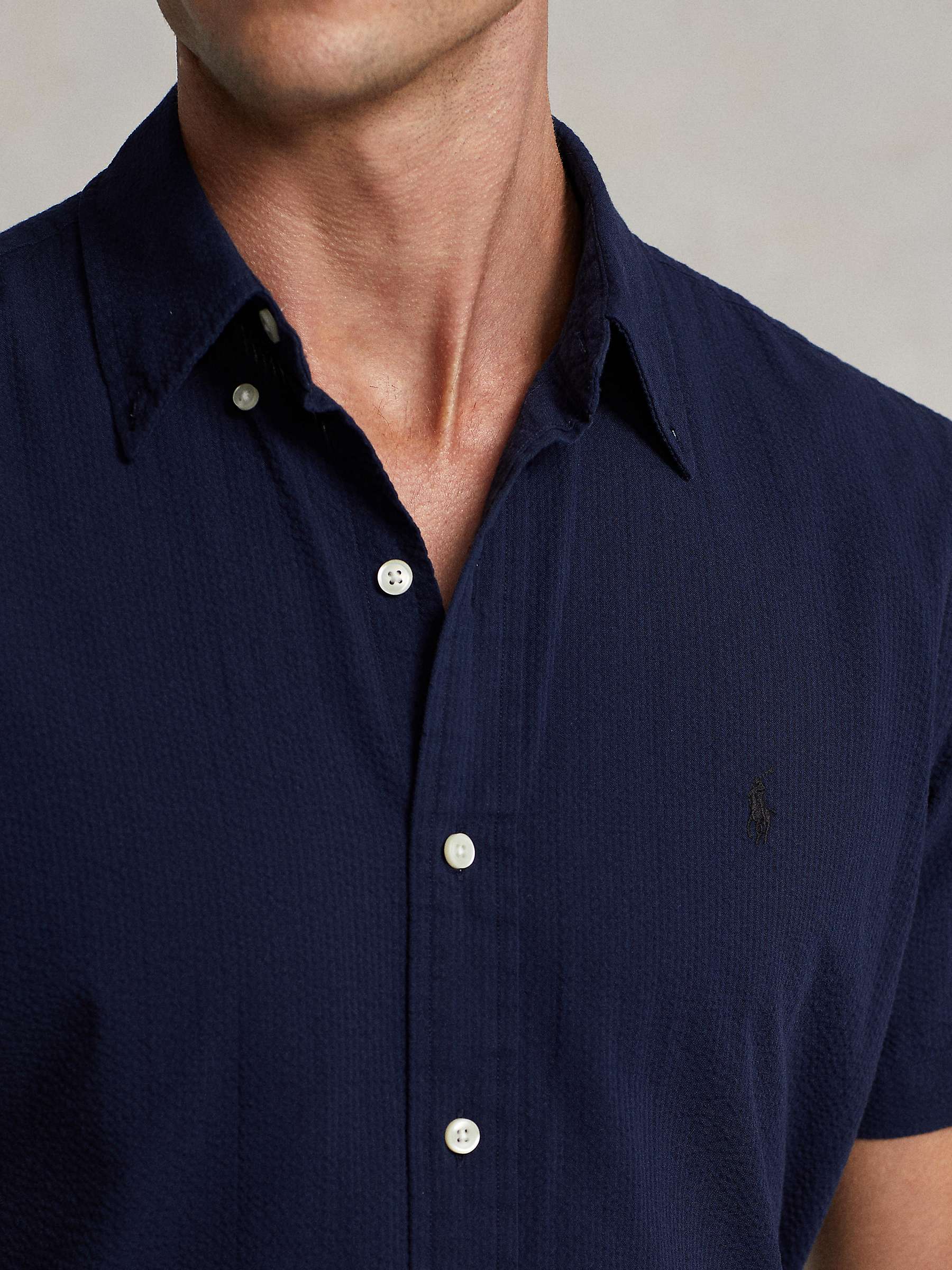 Buy Ralph Lauren Custom Fit Seersucker Shirt, Navy Online at johnlewis.com