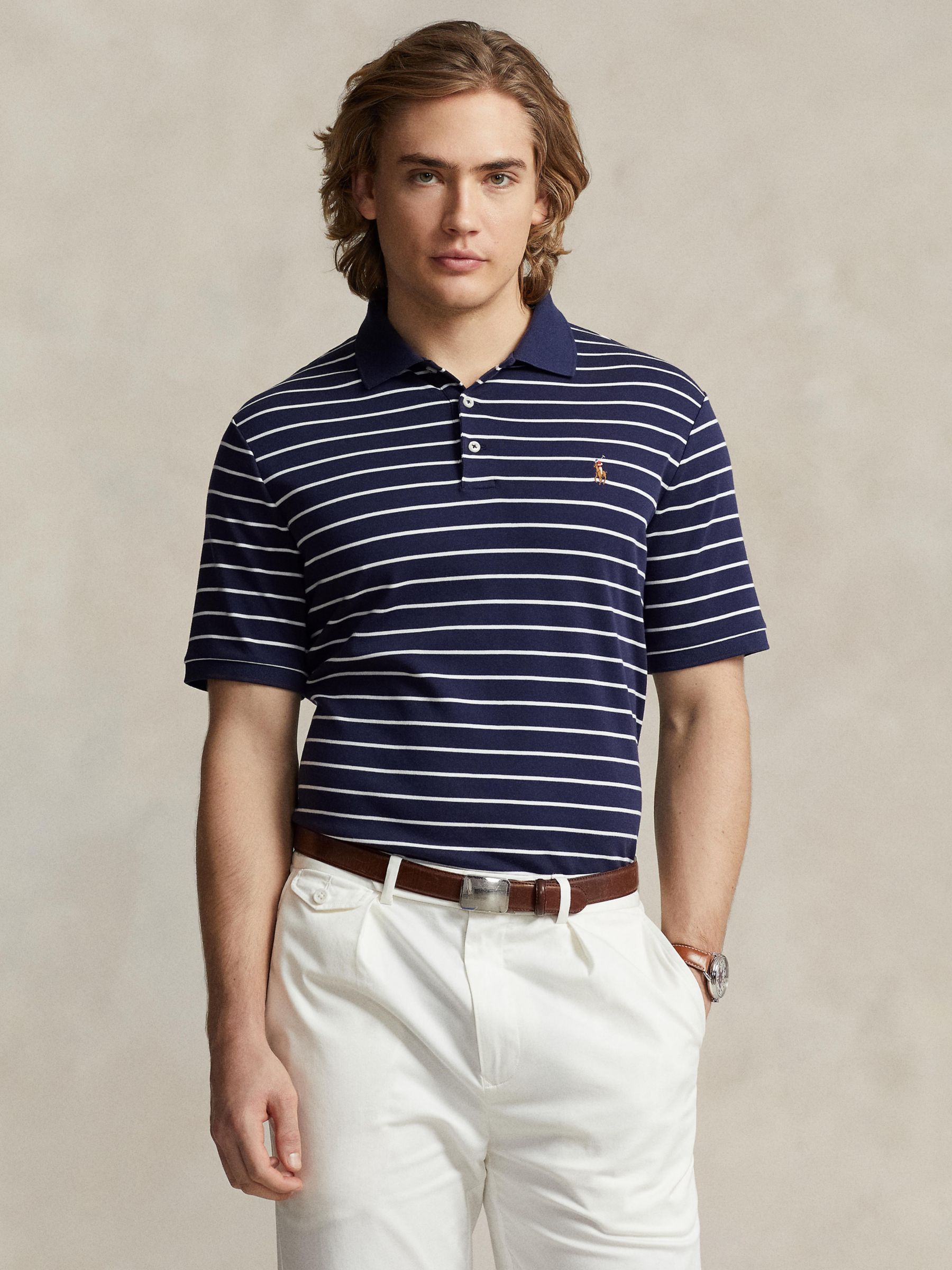 Ralph Lauren Slim Fit Soft Cotton Polo Shirt, Refined Navy/White at ...