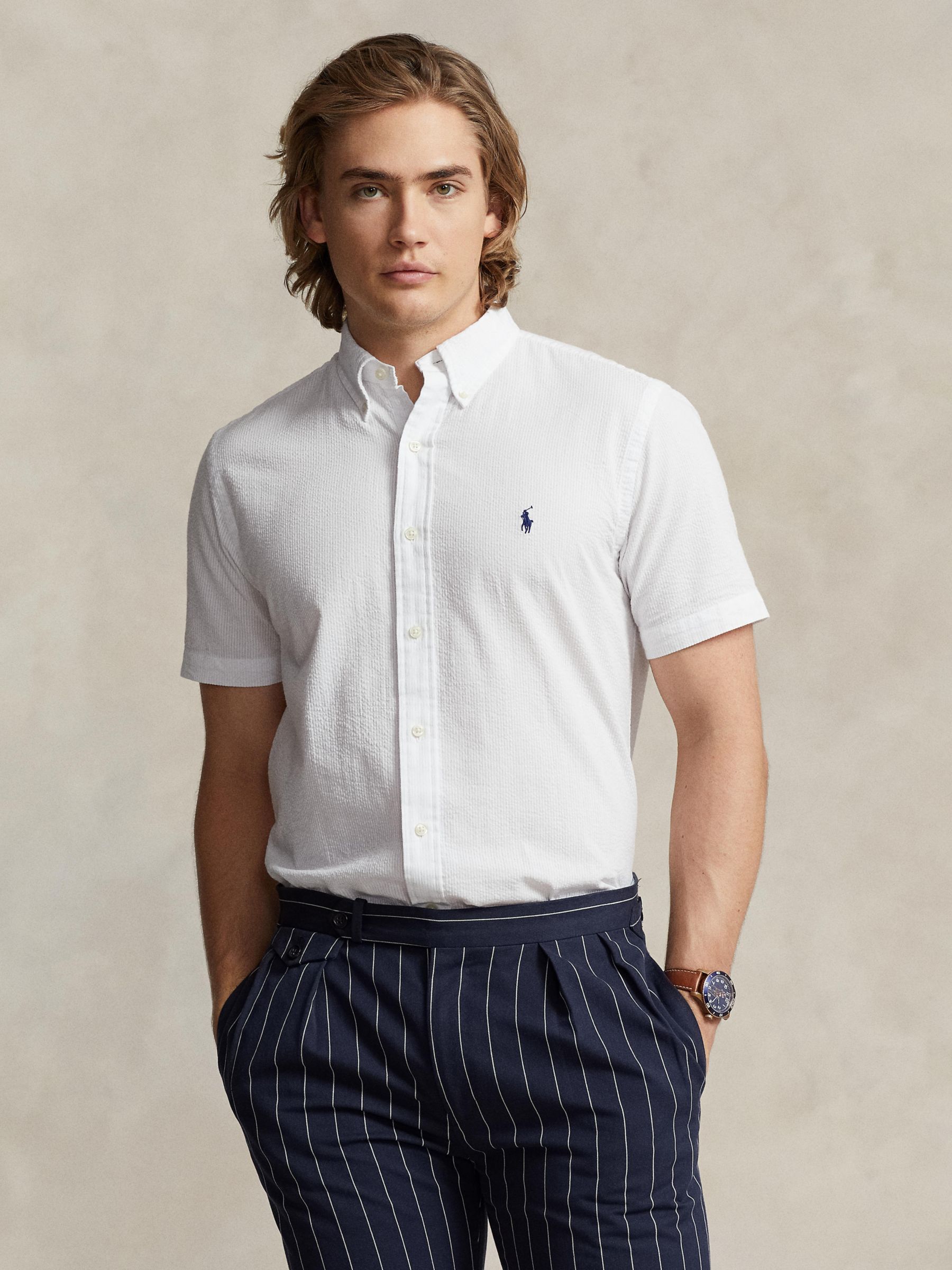 Ralph Lauren Custom Fit Seersucker Shirt, White, S