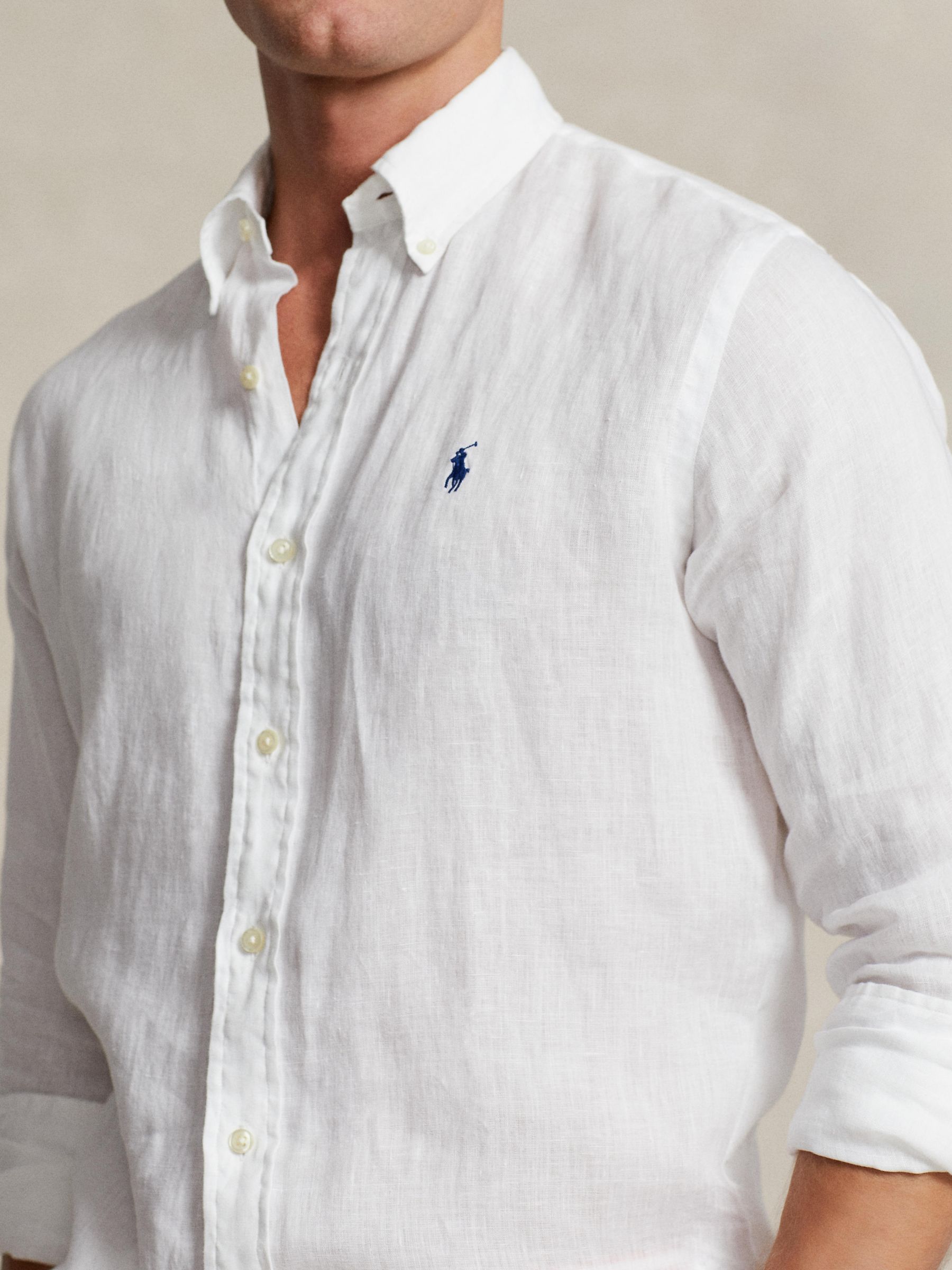 Ralph Lauren Custom Fit Linen Shirt, White, S