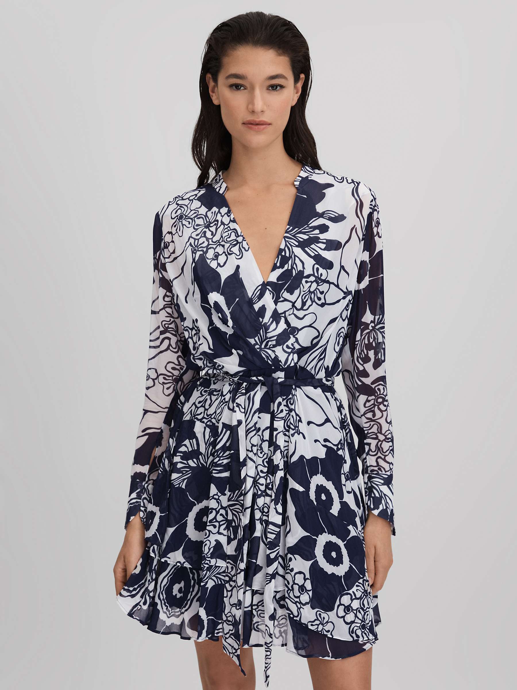 Buy Reiss Sienna Floral Mini Wrap Dress, Navy/Cream Online at johnlewis.com